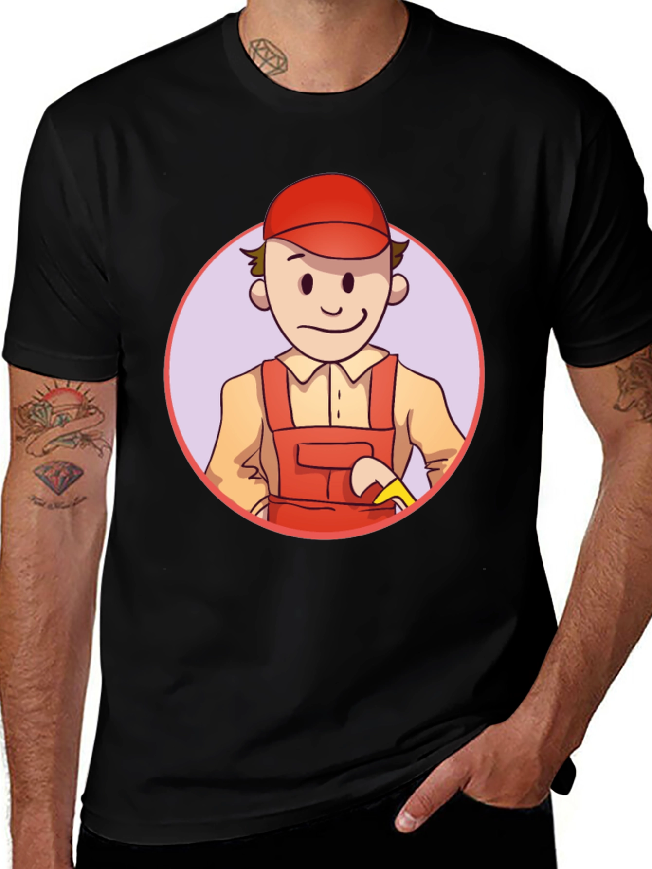 Variant 16 of Cartoon Plumber Graphic Tee - Black