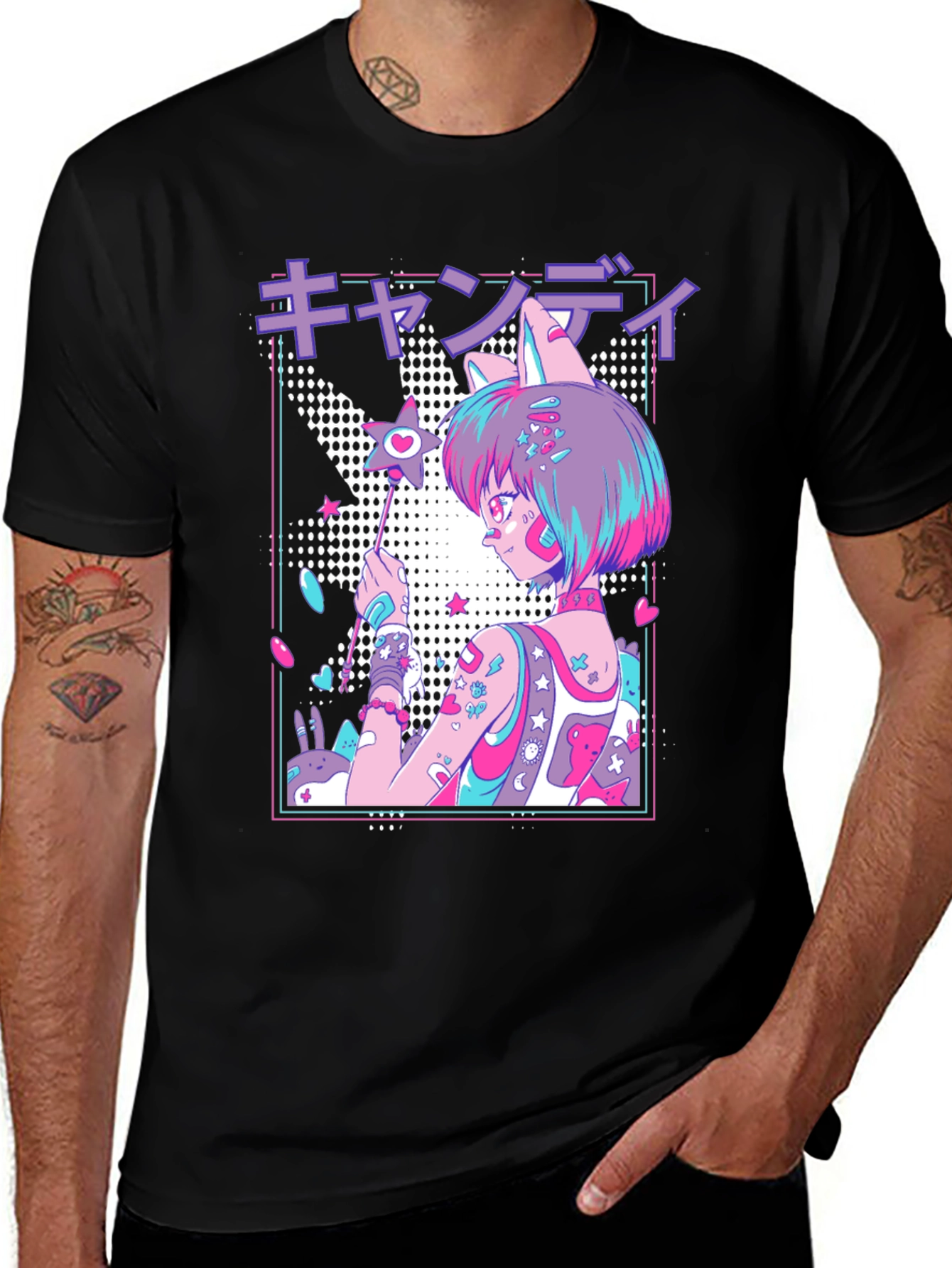 Variant 2 of Anime Girl Graphic T-Shirt - Black Cotton Blend Tee