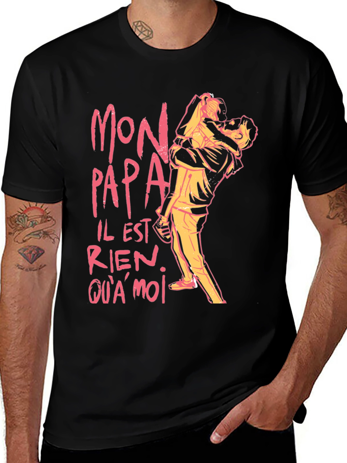 Variant 22 of Stylish "Mon Papa" Graphic Print Black T-Shirt
