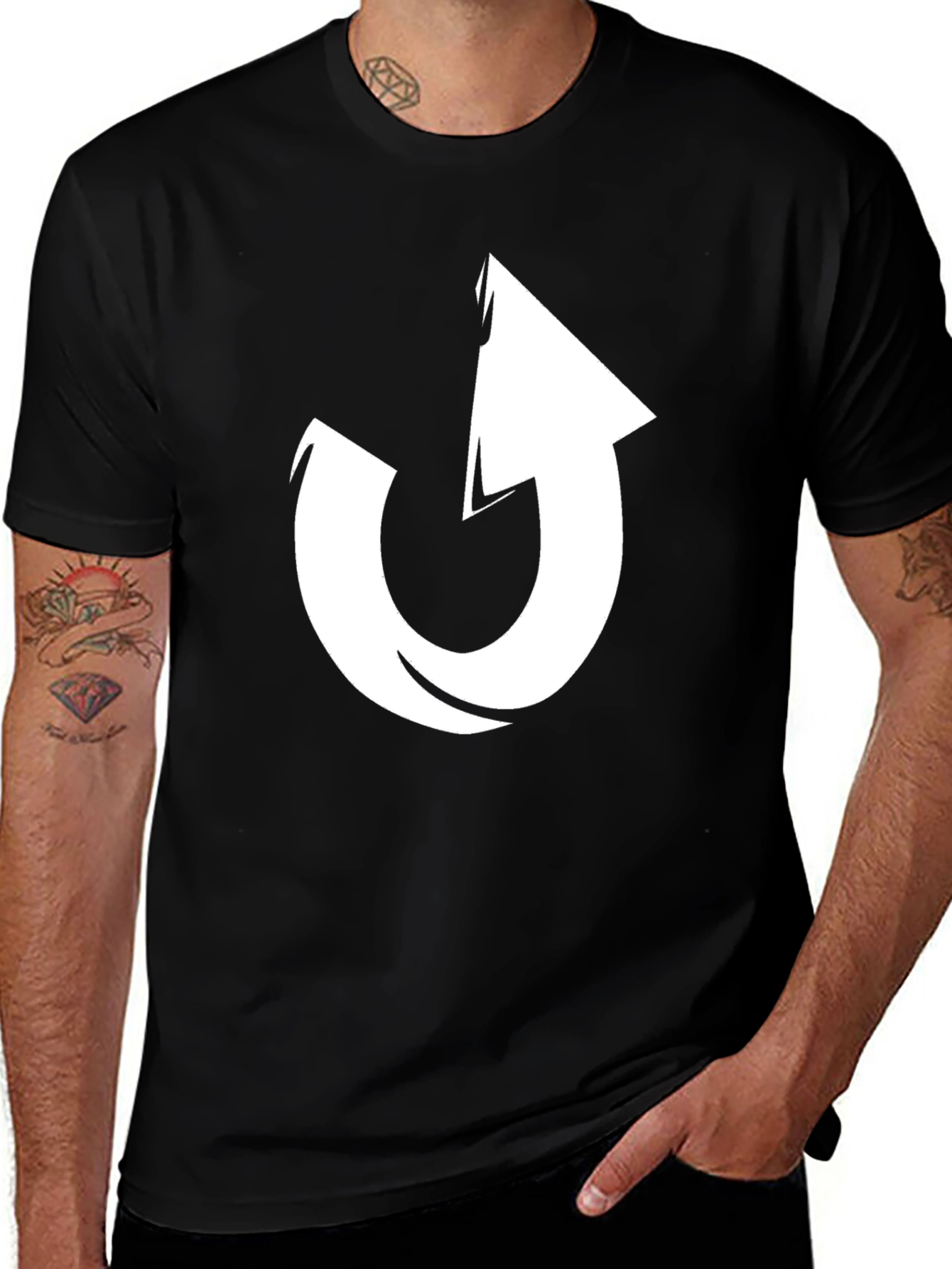 Variant 19 of Men's Black T-Shirt with White Arrow Design