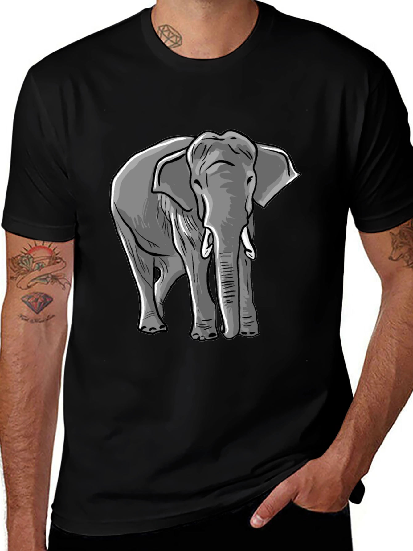 Elephant Graphic Tee - Men's Black T-Shirt