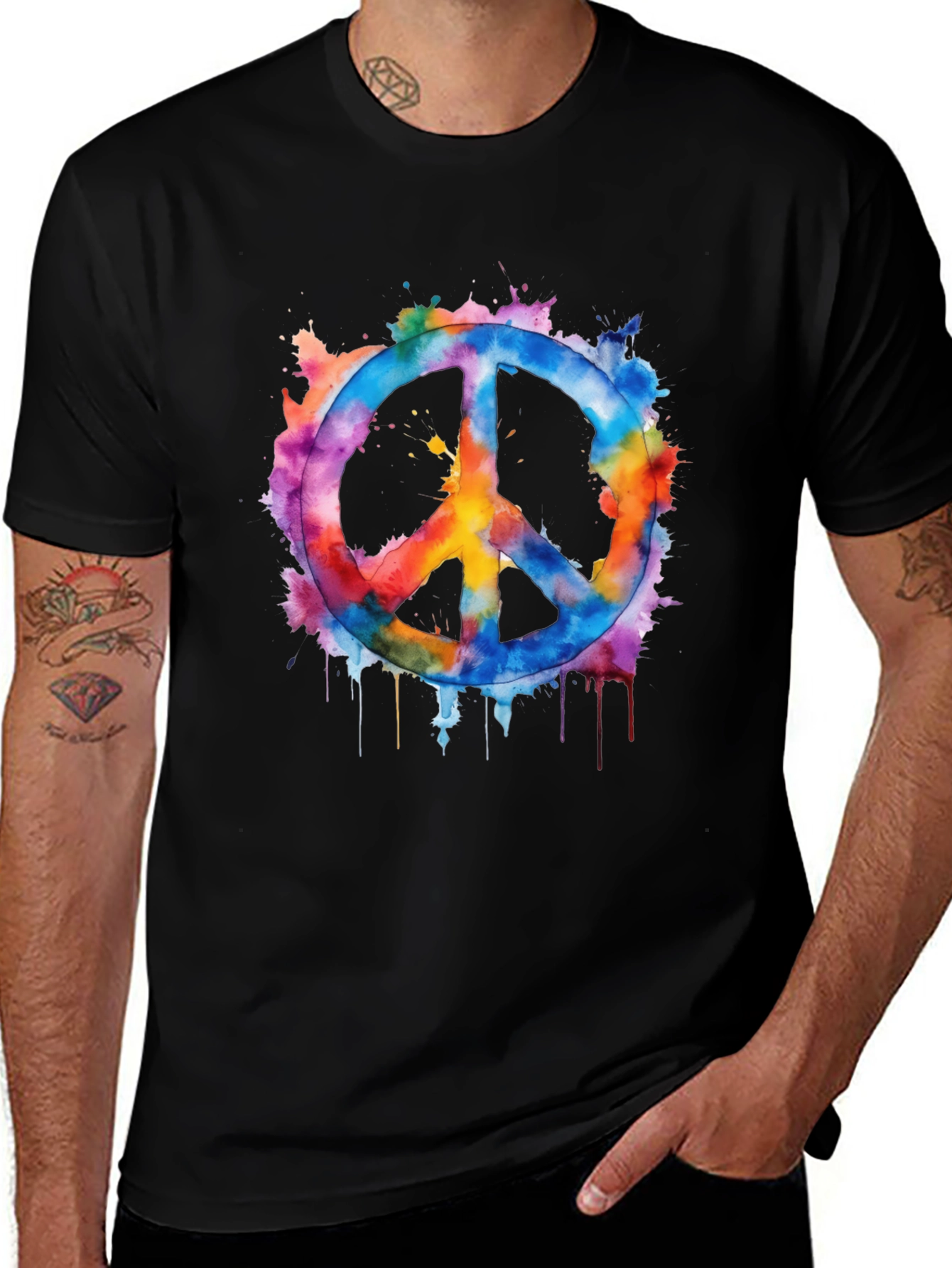 Variant 22 of Watercolor Peace Sign Black T-Shirt