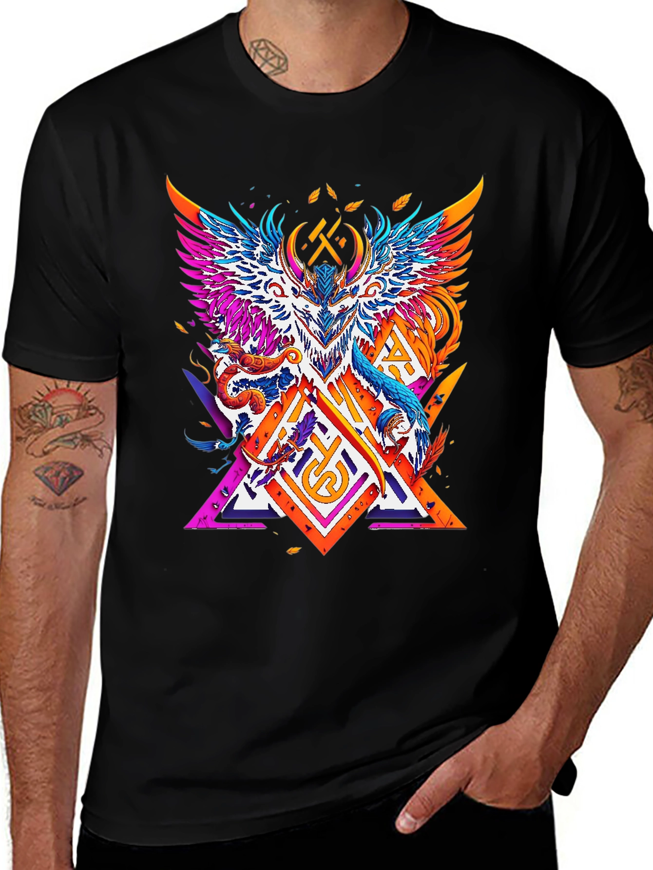 Black Vibrant Mythical Creature Graphic Tee - Black main image
