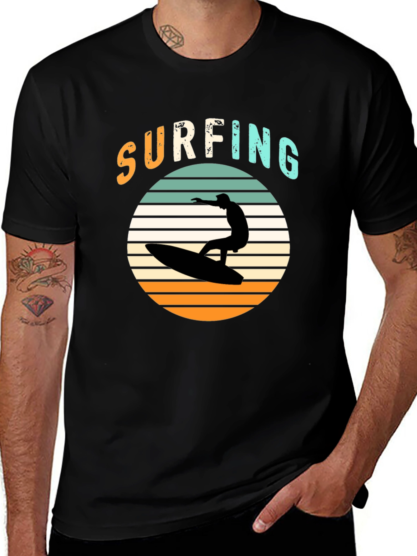 Variant 18 of Surfing Silhouette Tee - Retro Style