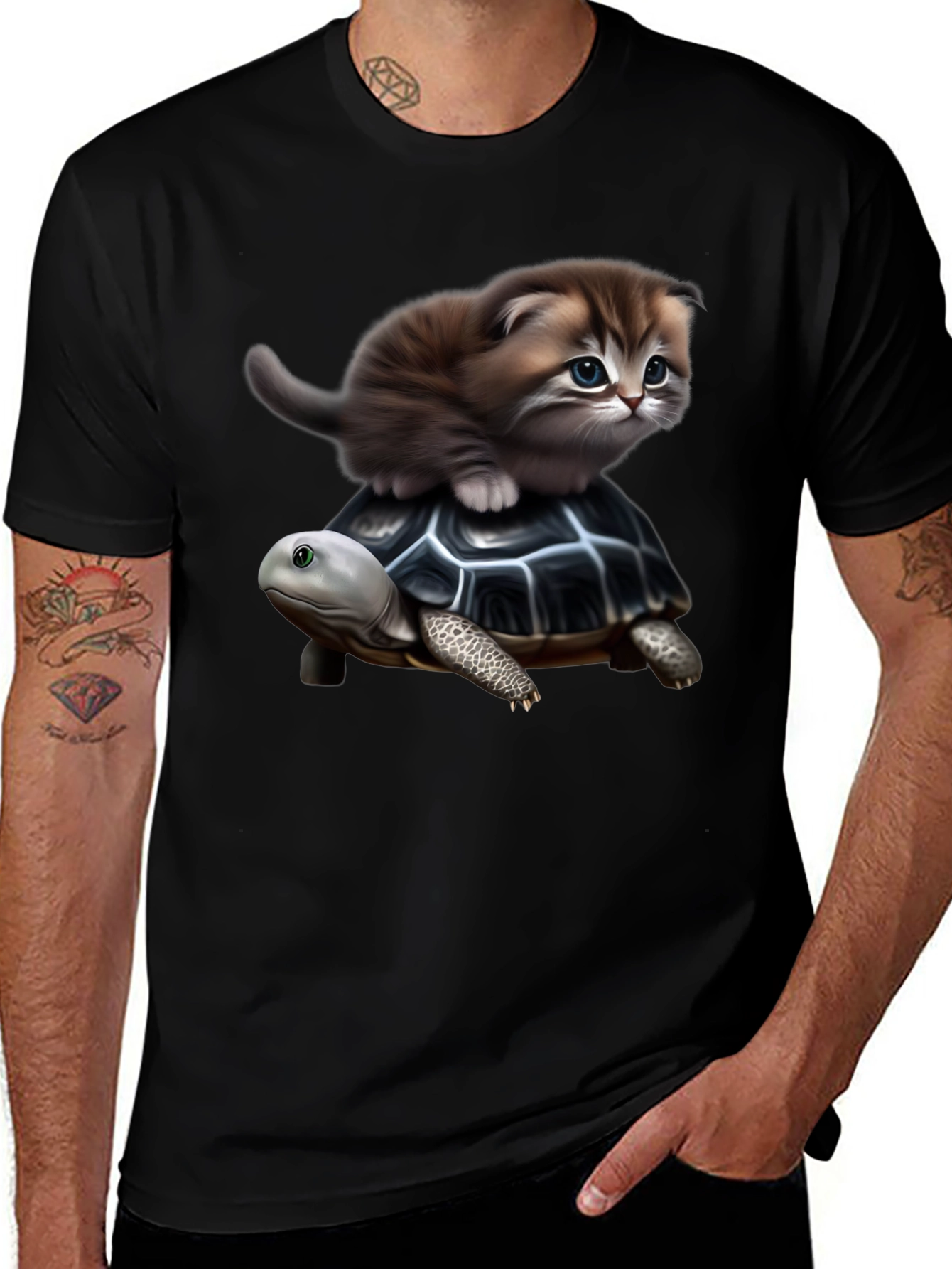 Variant 7 of Kitten Riding Turtle Graphic T-Shirt