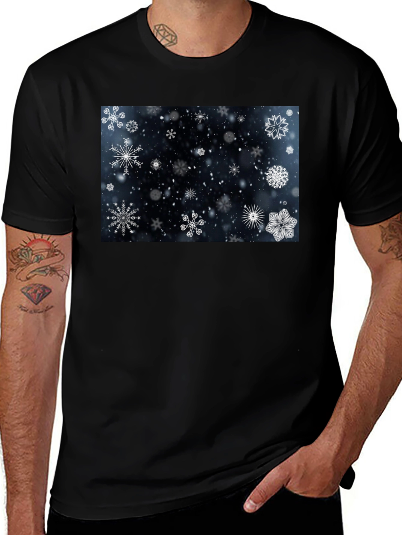 Variant 5 of Snowflake Patterned Black T-Shirt