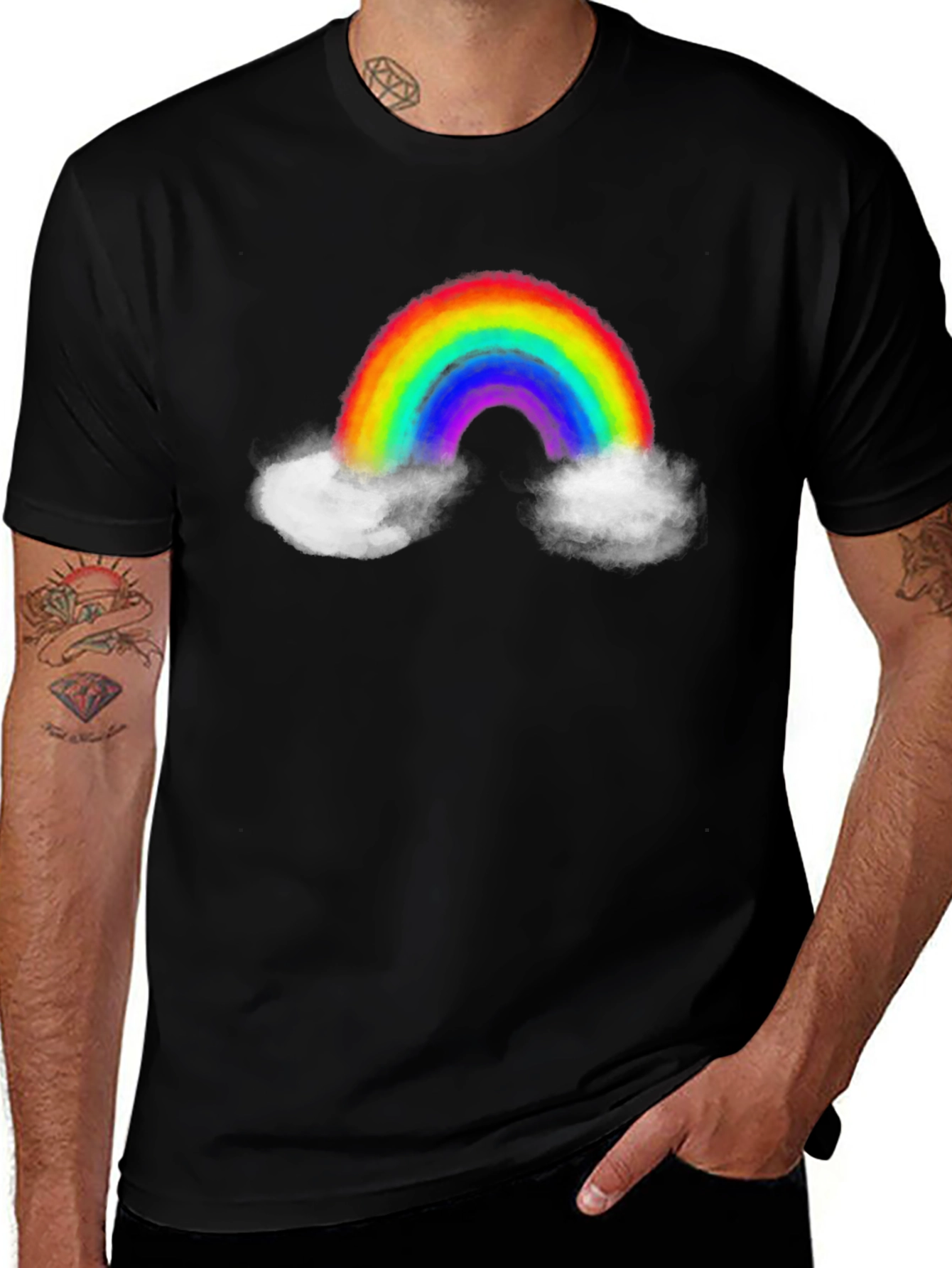 Variant 14 of Rainbow Cloud Graphic Tee - Men's Black T-Shirt
