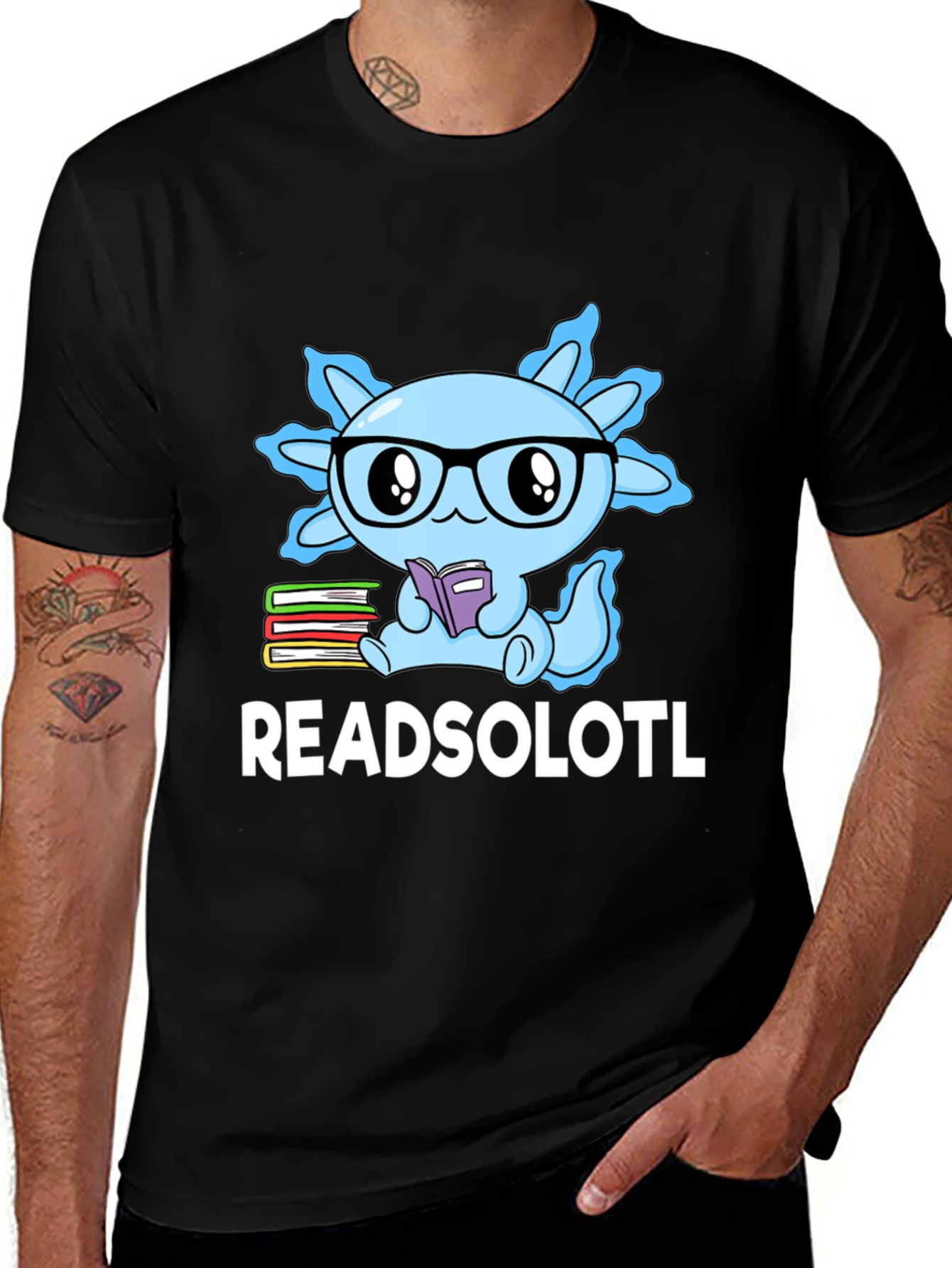 Variant 3 of Readsolotl Axolotl Reading Book T-Shirt