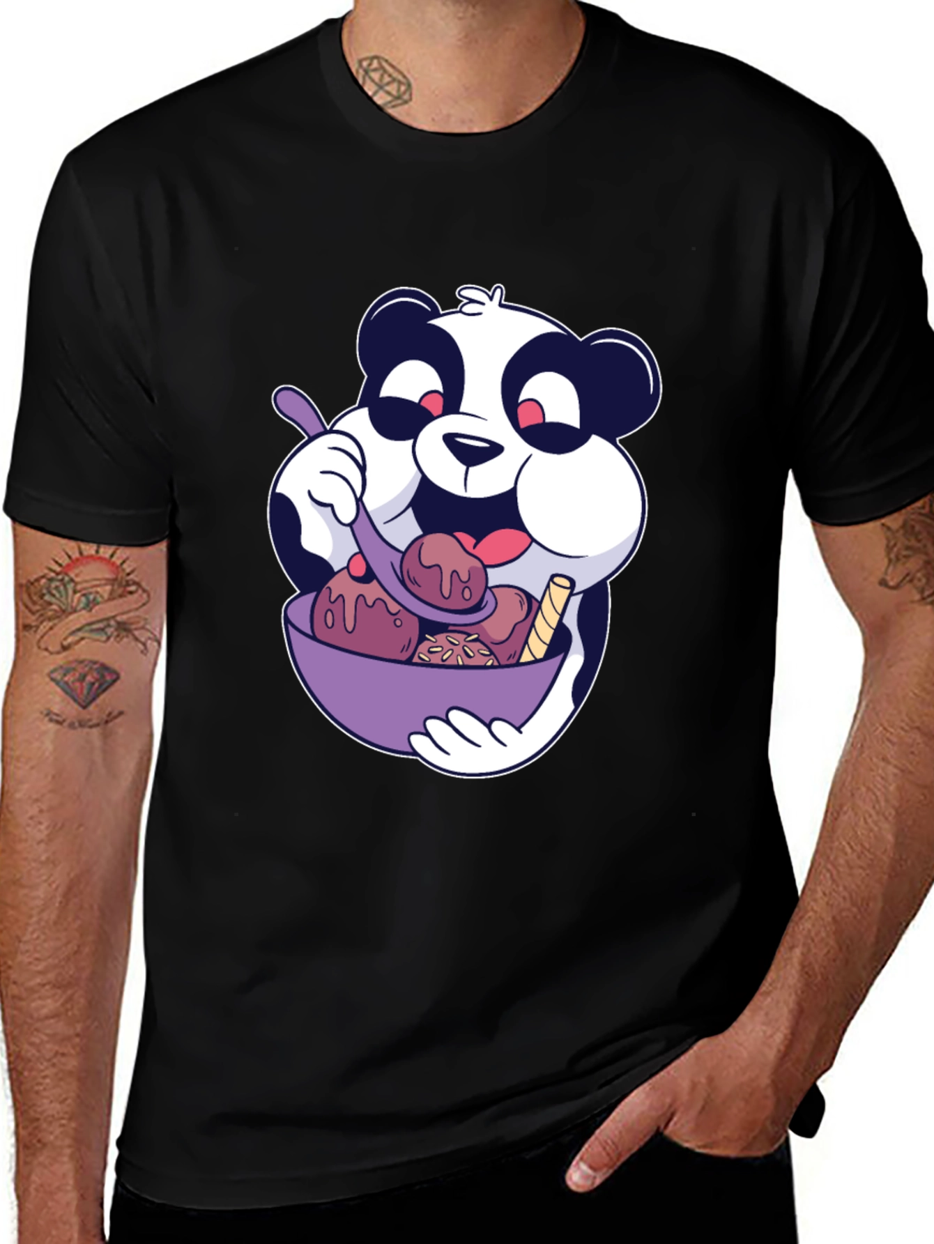 Variant 24 of Panda Ice Cream Graphic Black T-Shirt