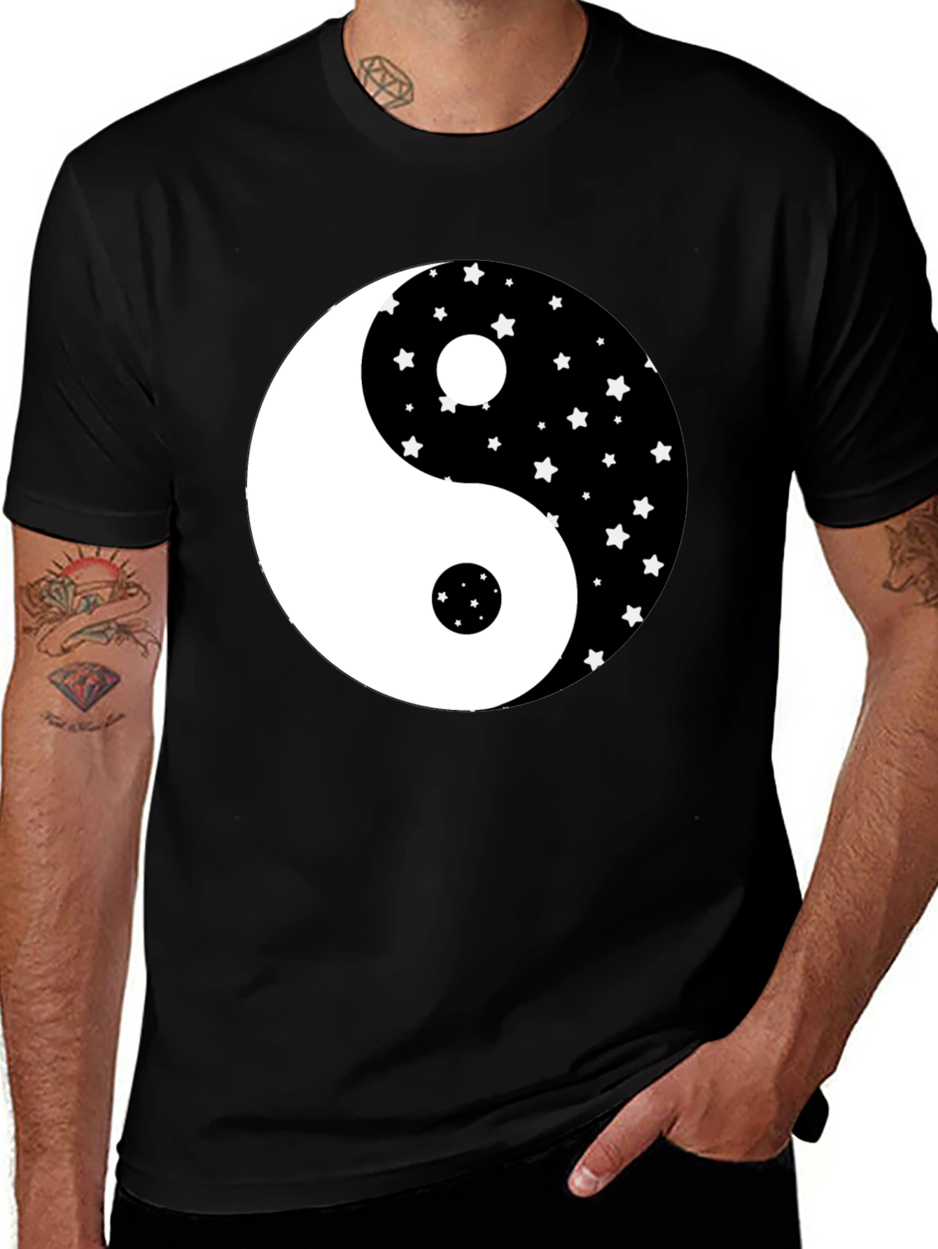Yin Yang Starry Graphic Tee - Black