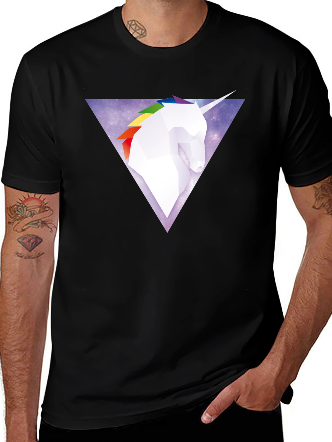 Variant 9 of Unicorn Triangle Graphic Tee - Black Cotton Blend T-Shirt