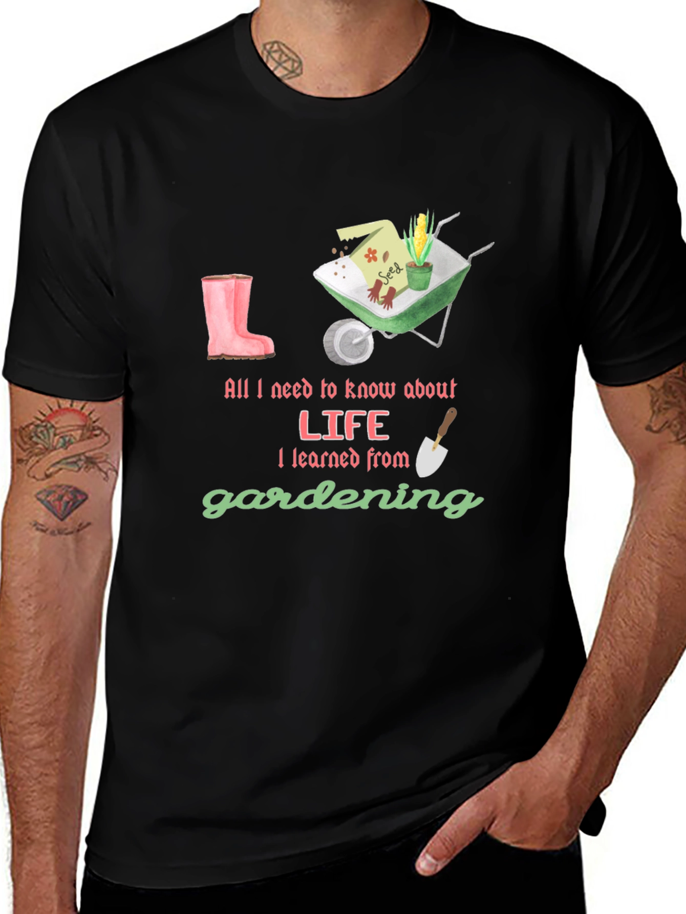 Variant 11 of Gardening Life T-Shirt - Black Cotton Tee