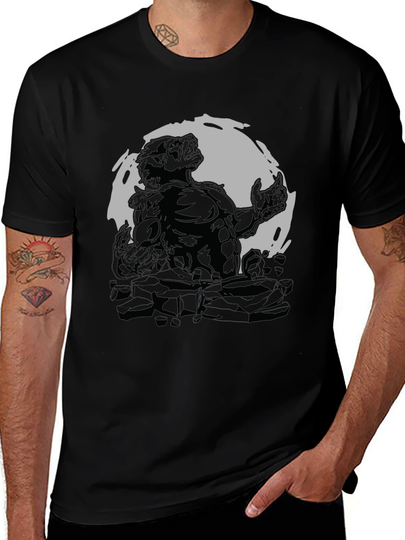 Variant 12 of Werewolf Moon Graphic Tee - Black Cotton Blend