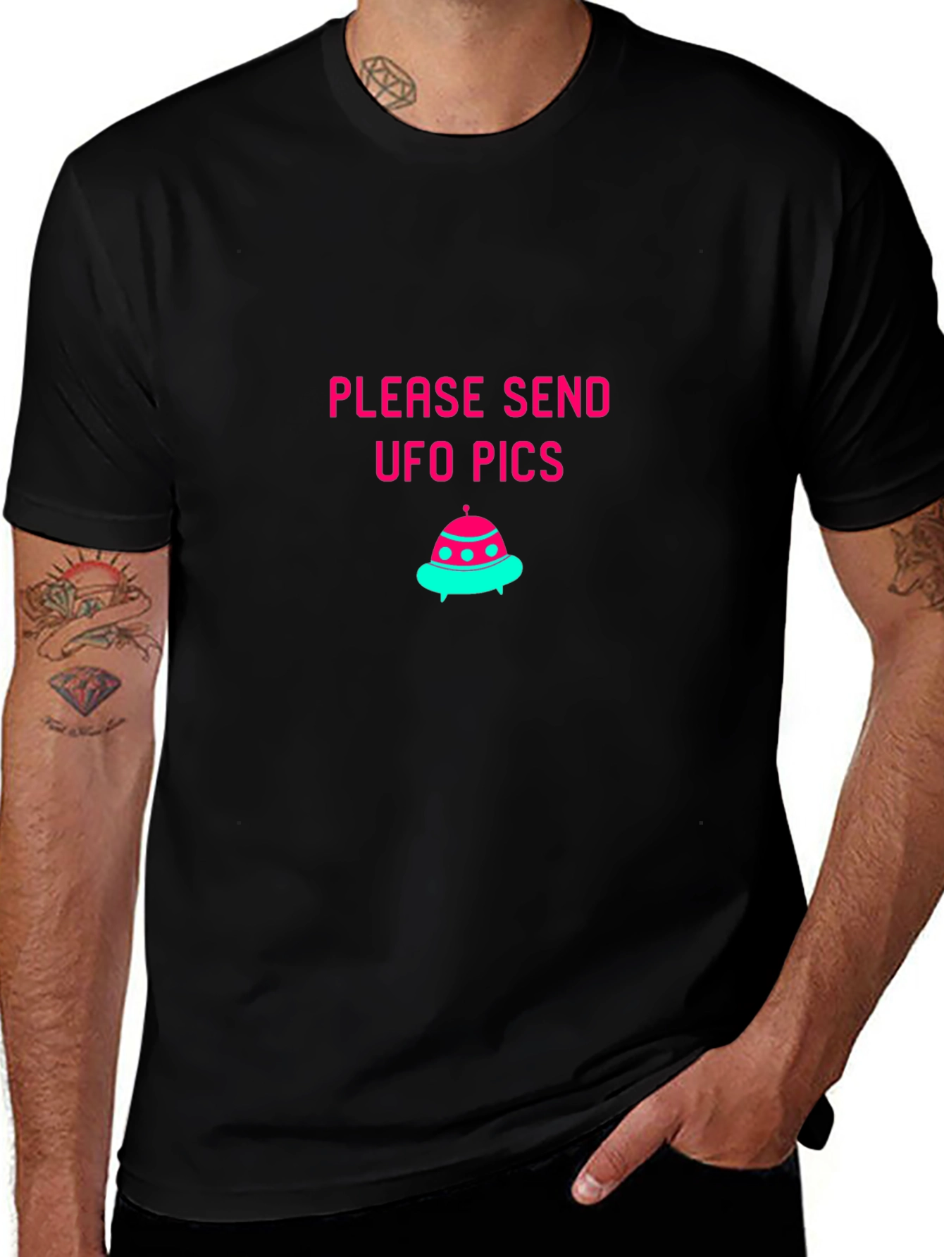 Variant 18 of UFO Pics Graphic Tee - Black Cotton Blend