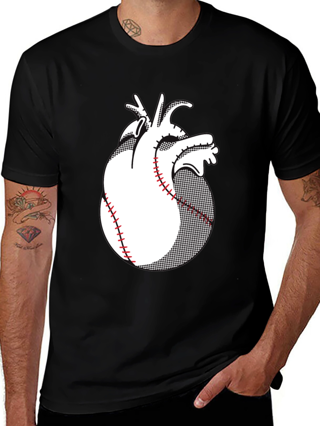 Variant 14 of Anatomical Heart Baseball Graphic Tee - Black