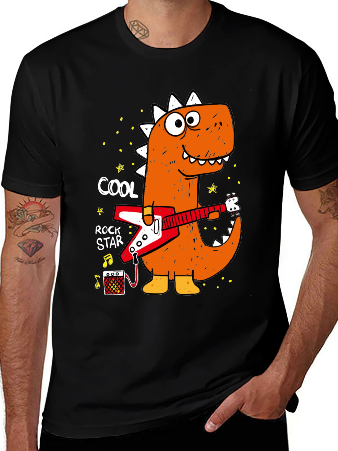 Variant 29 of Cool Rock Star Dinosaur Graphic Tee