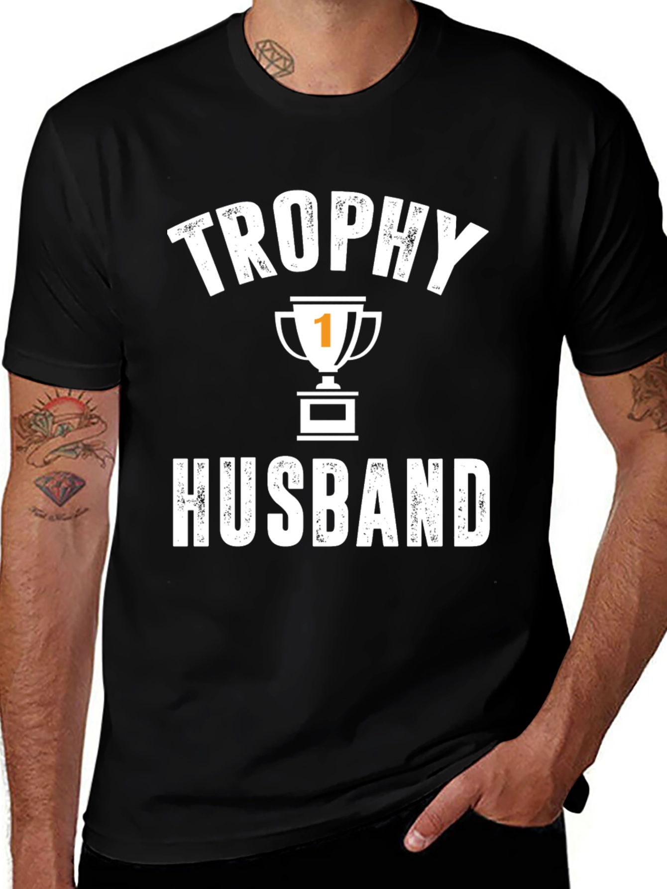 Variant 26 of Trophy Husband Graphic Tee - Black Cotton T-Shirt