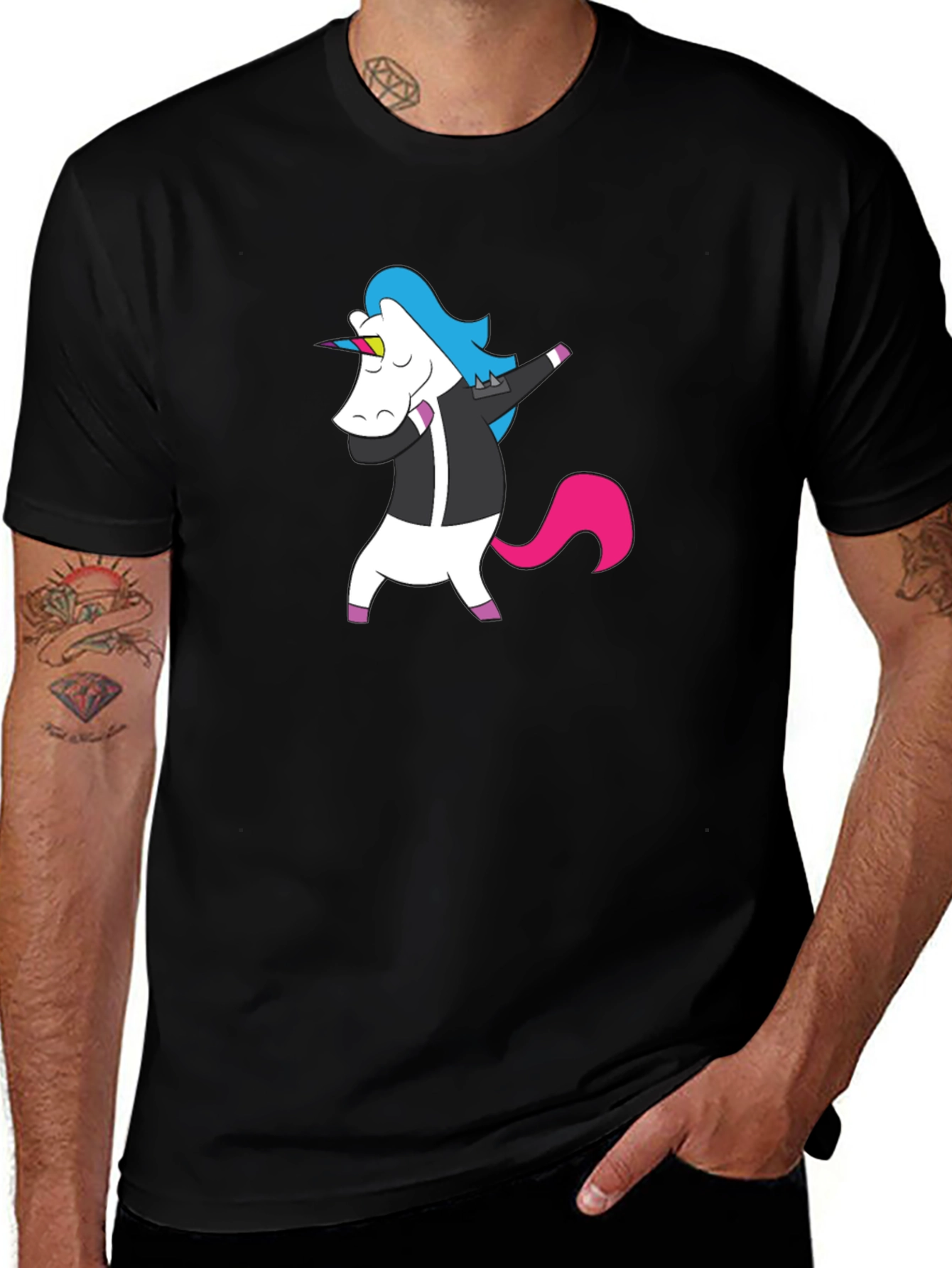 Variant 2 of Dabbing Unicorn Graphic Tee - Black Crewneck Shirt