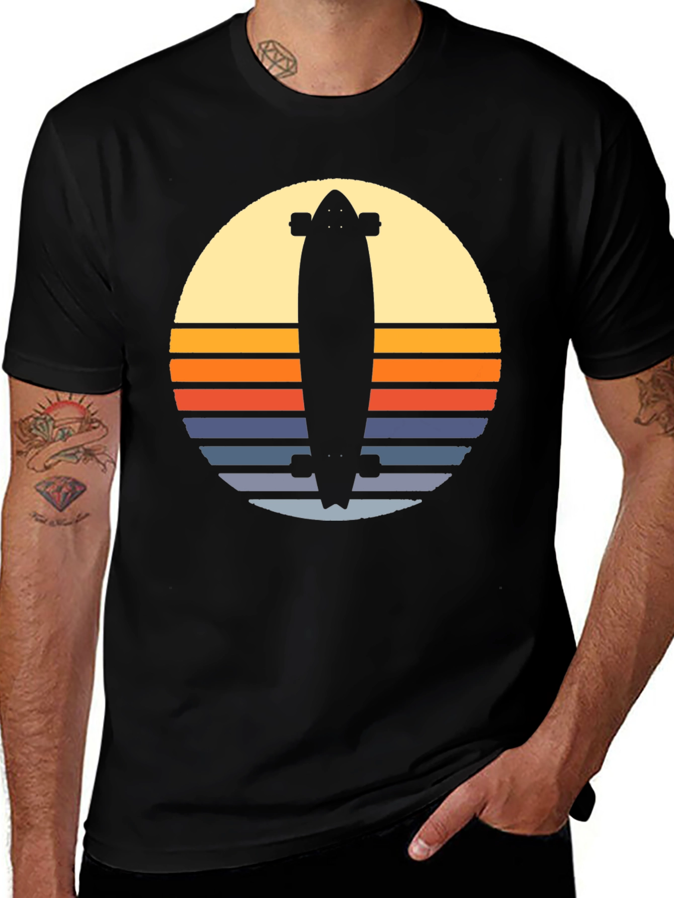 Black Retro Skateboard Sunset Graphic Tee - Black main image