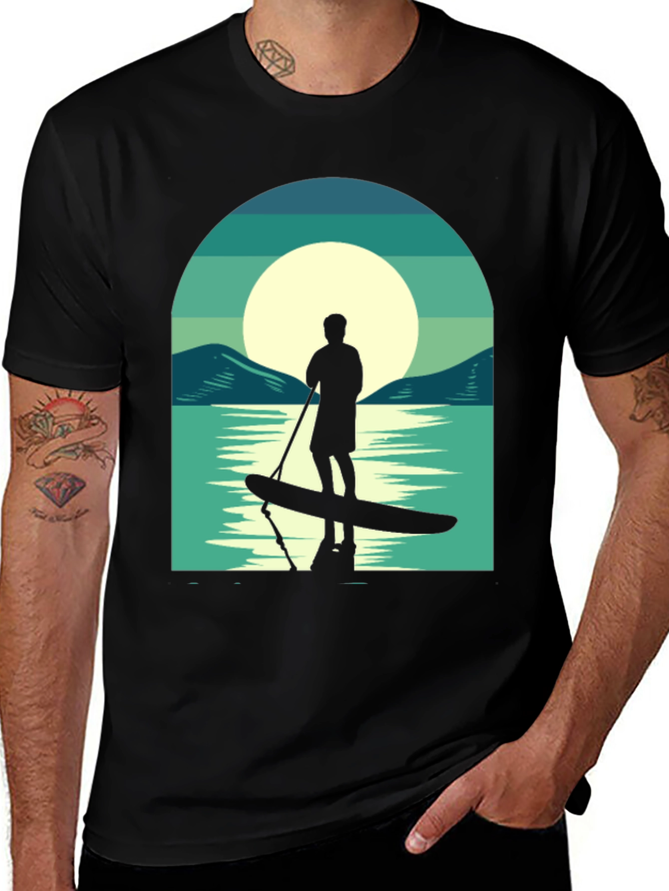 Variant 6 of Paddle Boarding T-Shirt - Coastal Silhouette