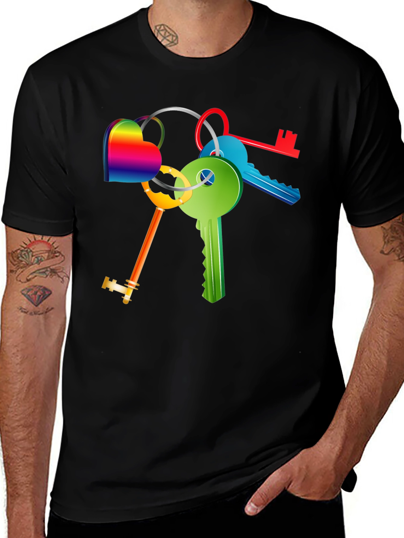 Variant 27 of Colorful Keys Graphic Black T-Shirt