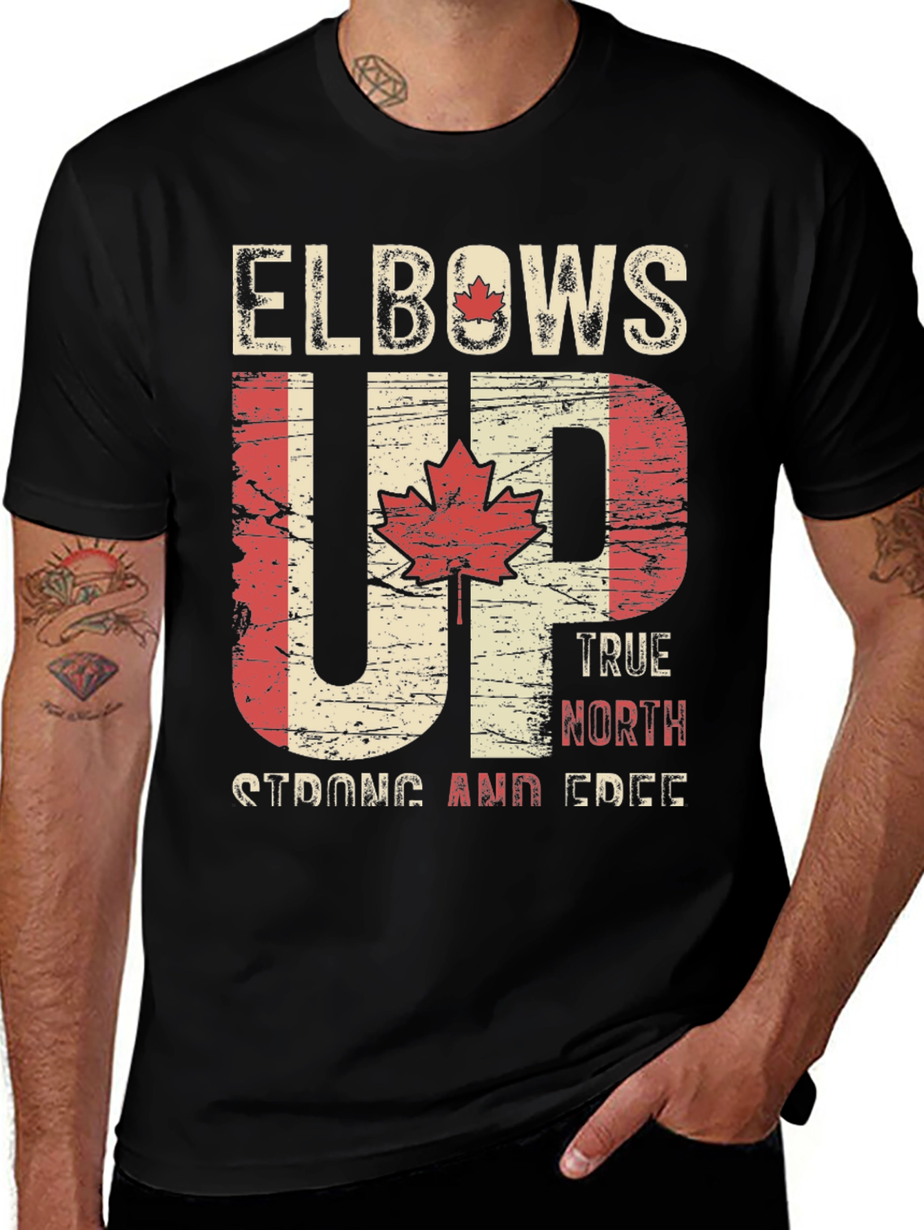 Elbows Up Canada T-Shirt - True North Strong & Free
