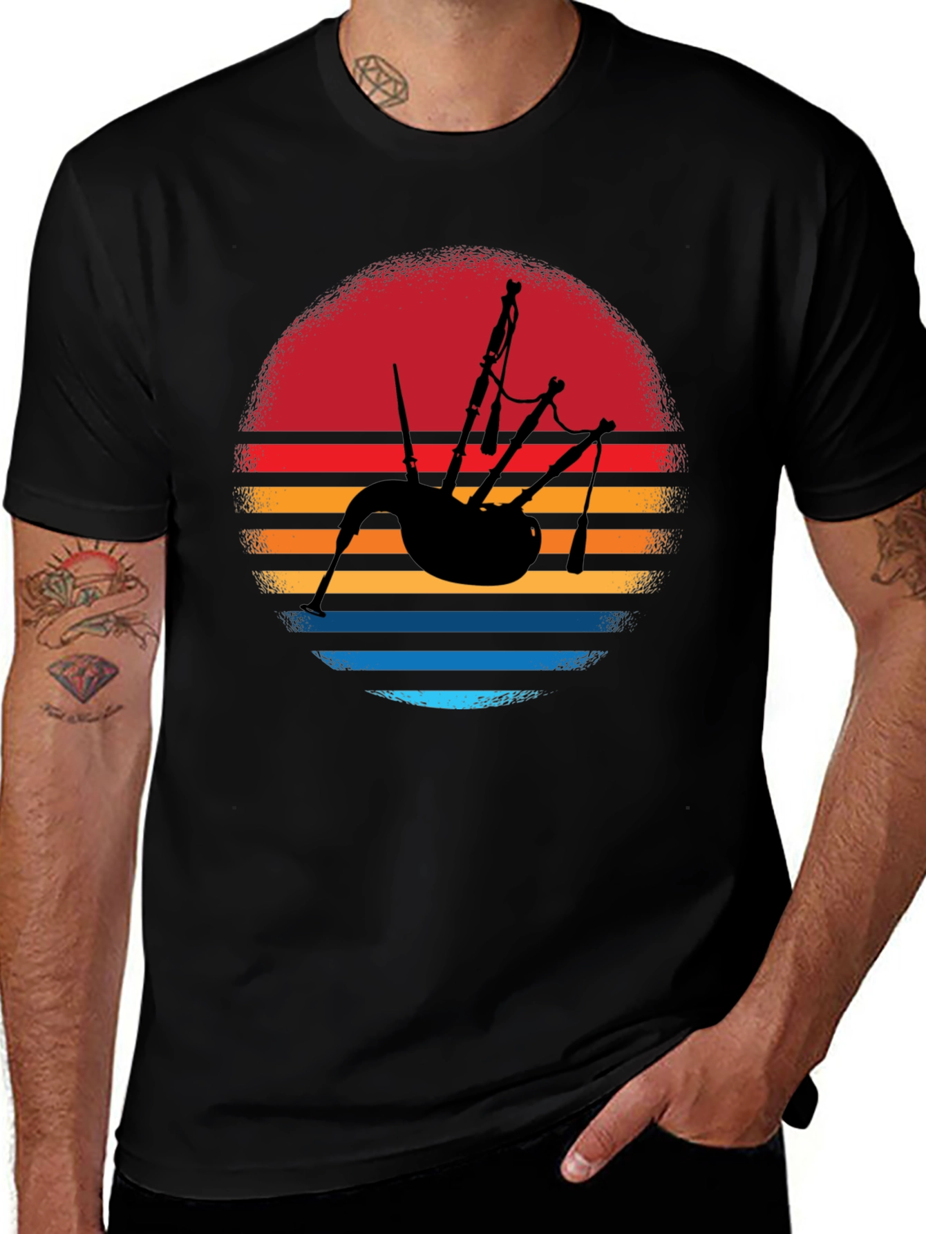 Variant 2 of Retro Sunset Bagpipe T-Shirt