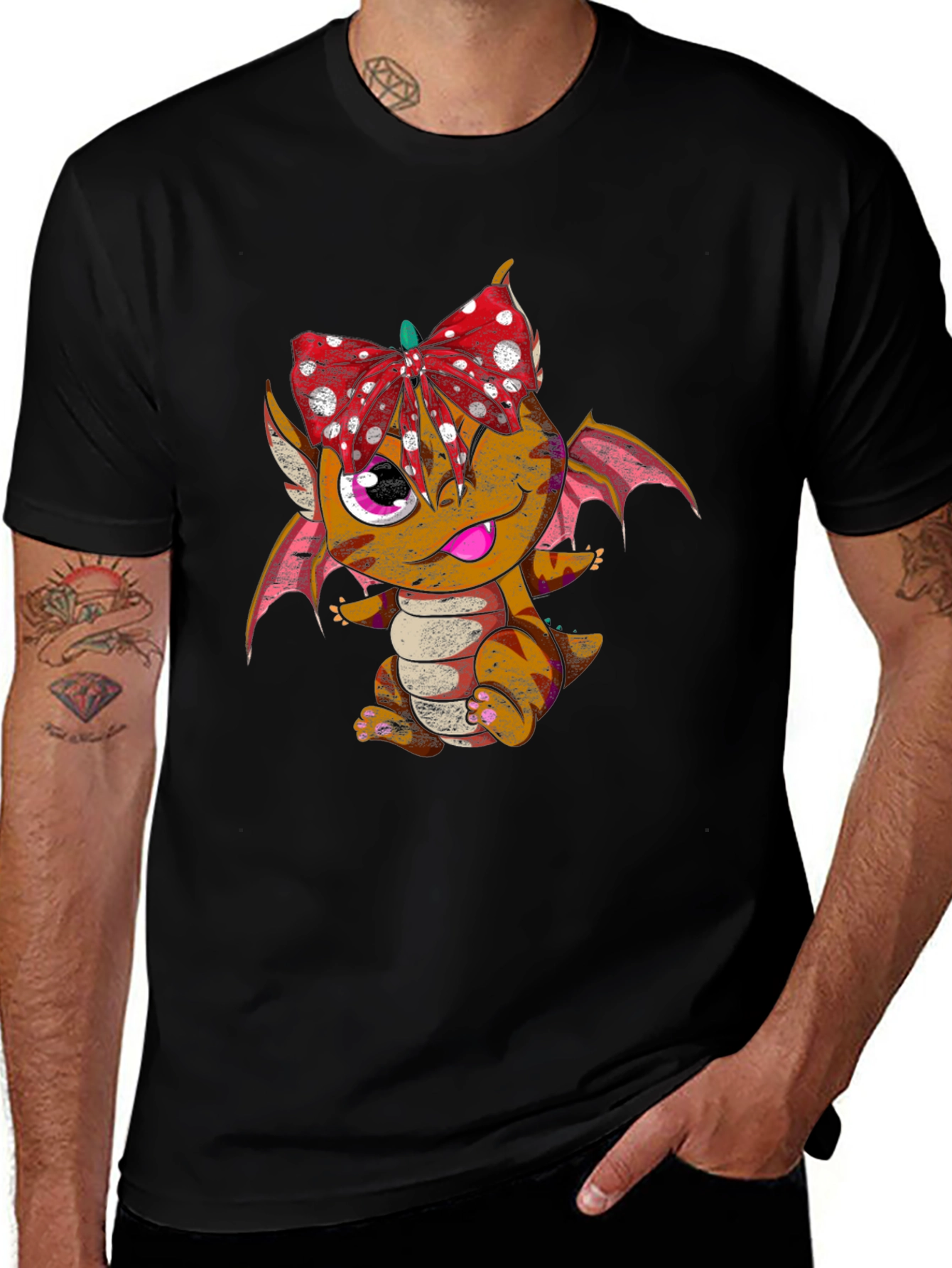 Variant 8 of Dragon Girl T-Shirt: Polka Dot Bow Design