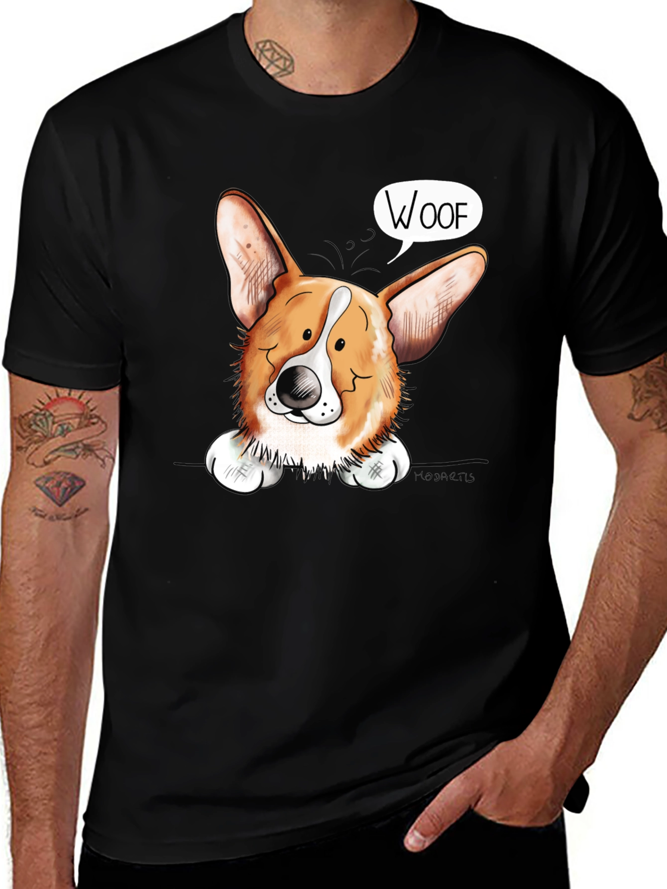 Corgi 'Woof' Graphic Black T-Shirt