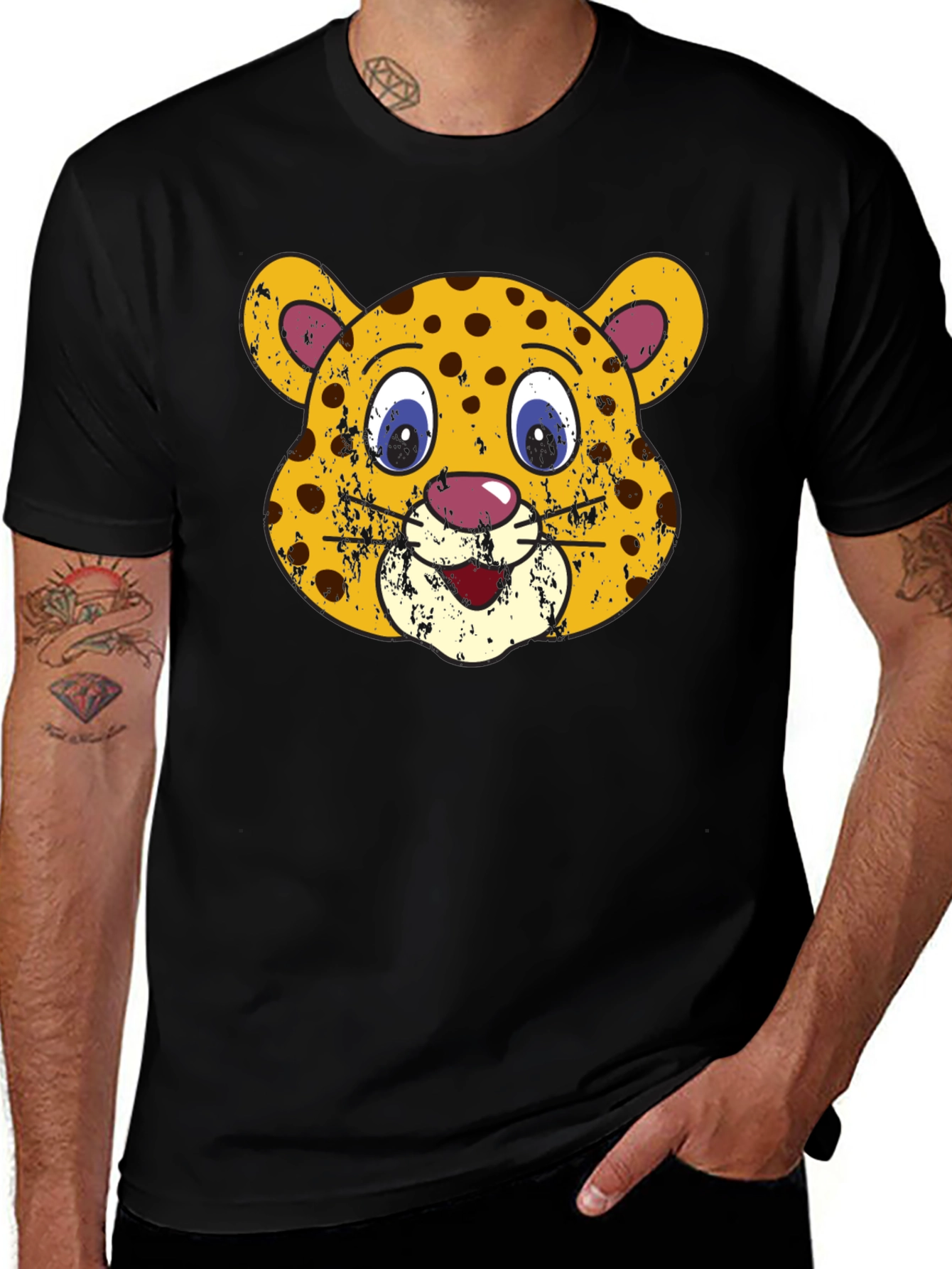 Variant 14 of Leopard Face Graphic Black T-Shirt