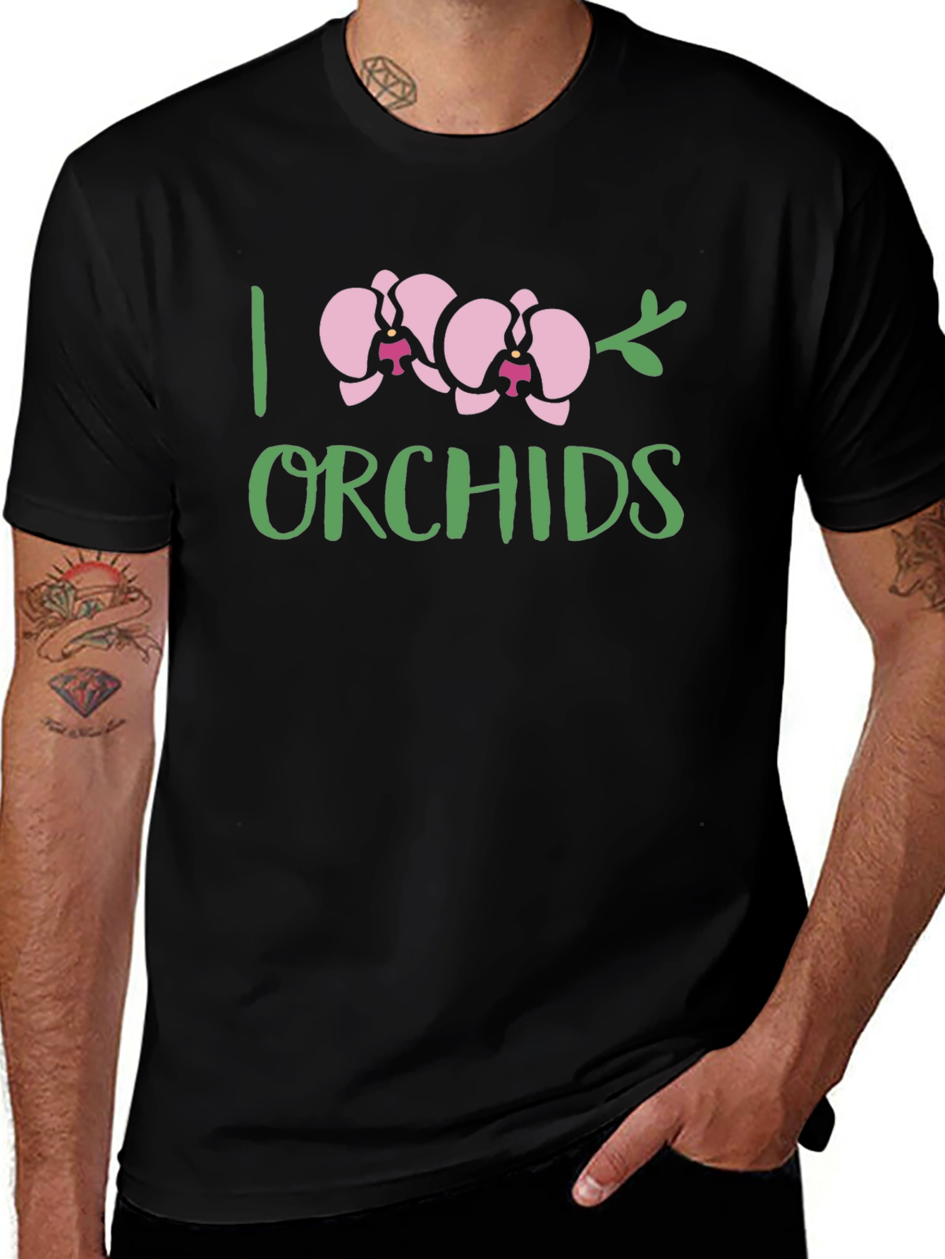 Variant 27 of I Love Orchids Graphic Tee - Black T-Shirt