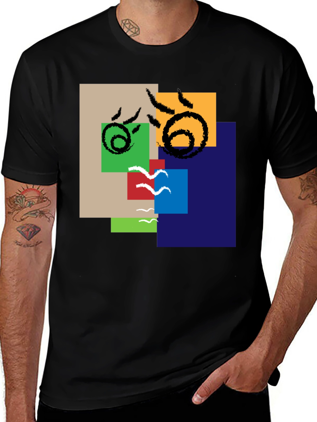 Black Abstract Squares Graphic Tee - Modern Art Shirt main image