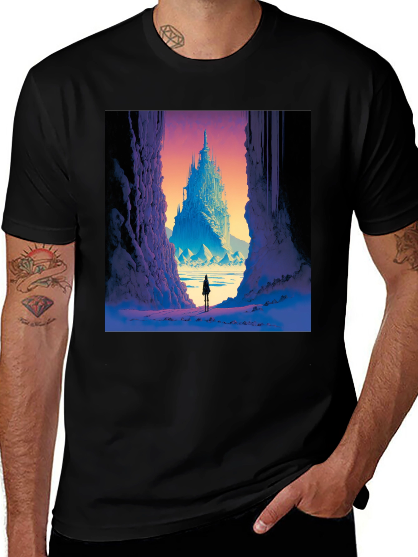 Variant 17 of Fantasy Castle Print Black T-Shirt