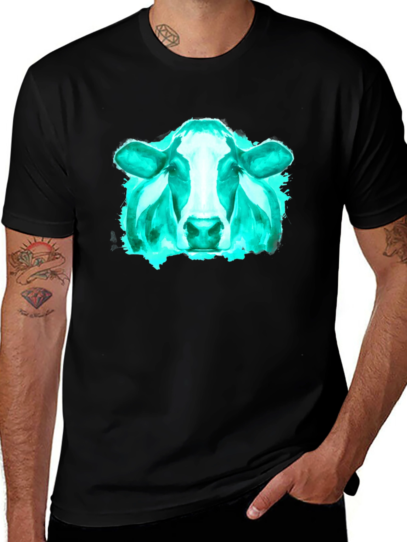 Variant 9 of Cow Graphic Tee - Black Cotton T-Shirt
