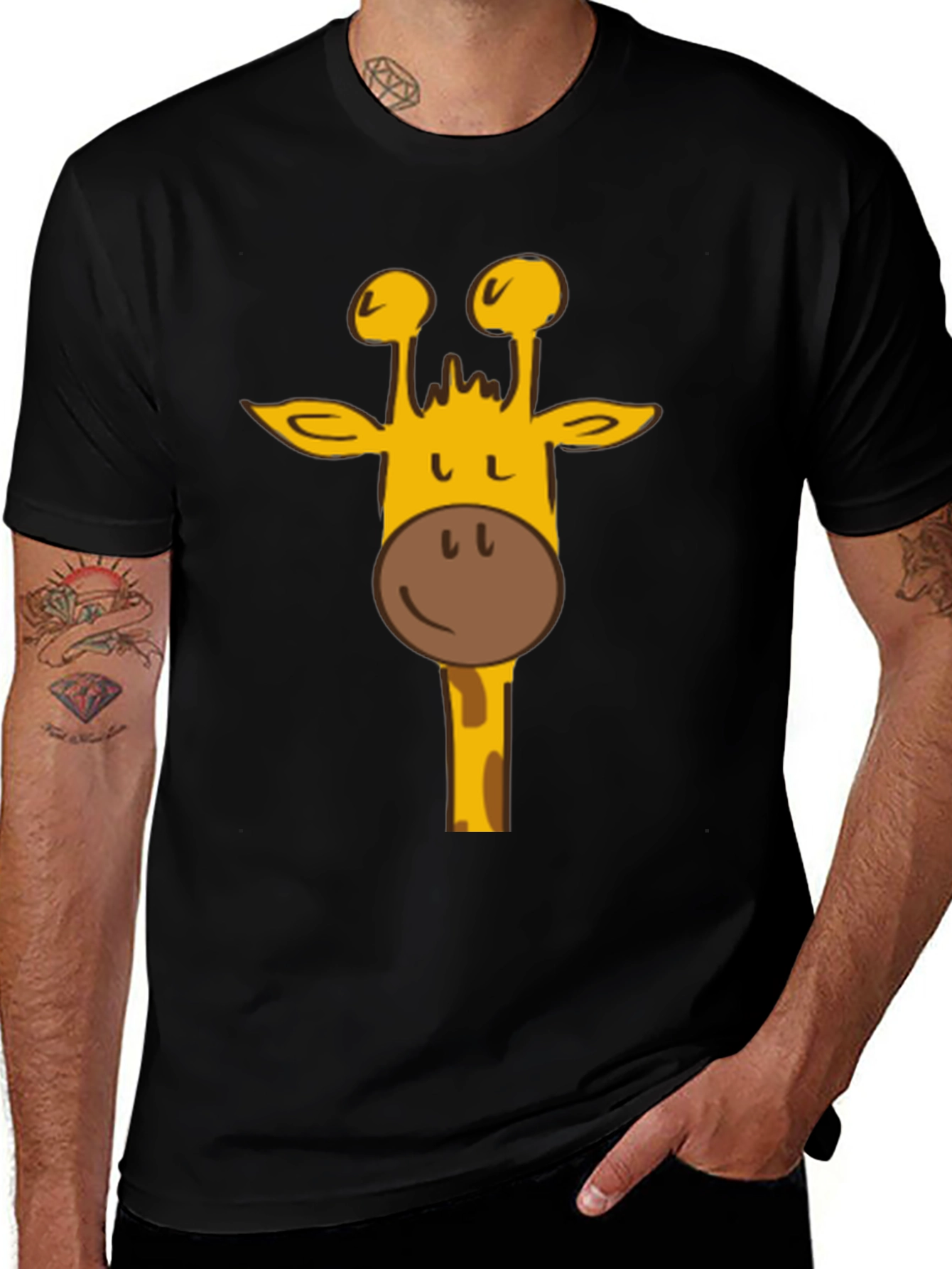 Variant 7 of Fun Giraffe Graphic Tee - Black Cotton T-Shirt
