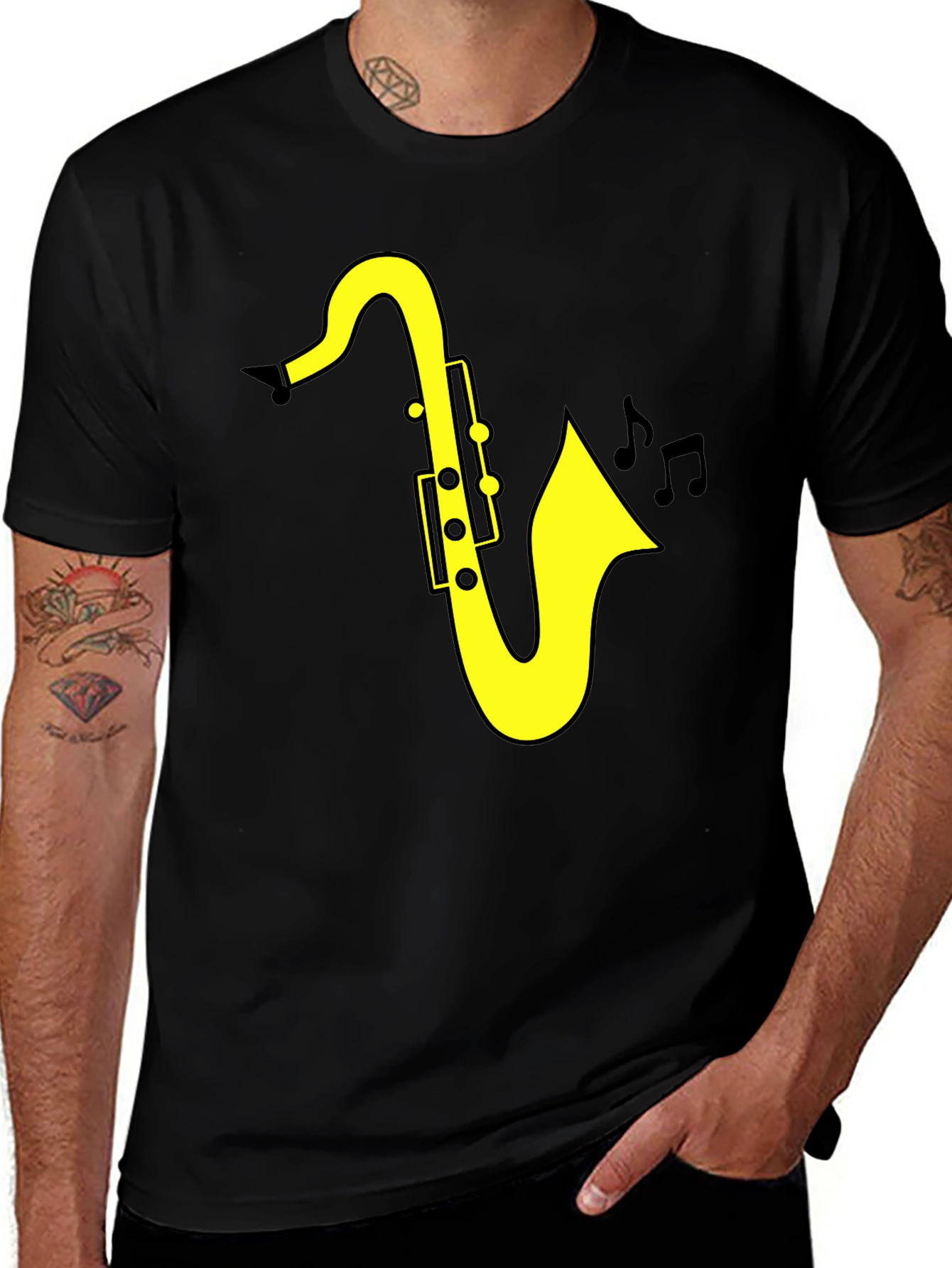 Variant 8 of Saxophone Music T-Shirt - Black Cotton Tee for Musicians