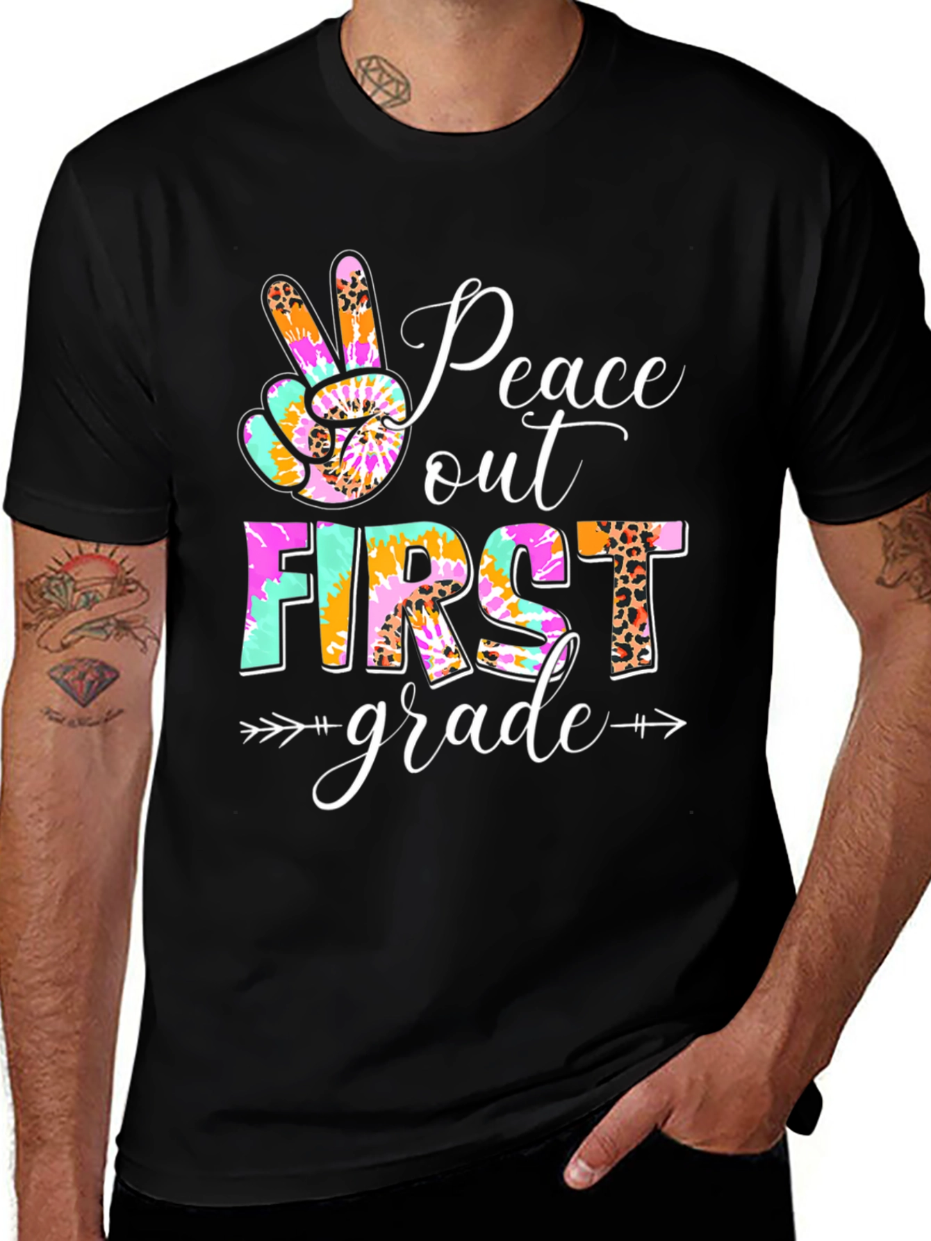 Peace Out First Grade Tie Dye Leopard Print Teacher T-Shirt