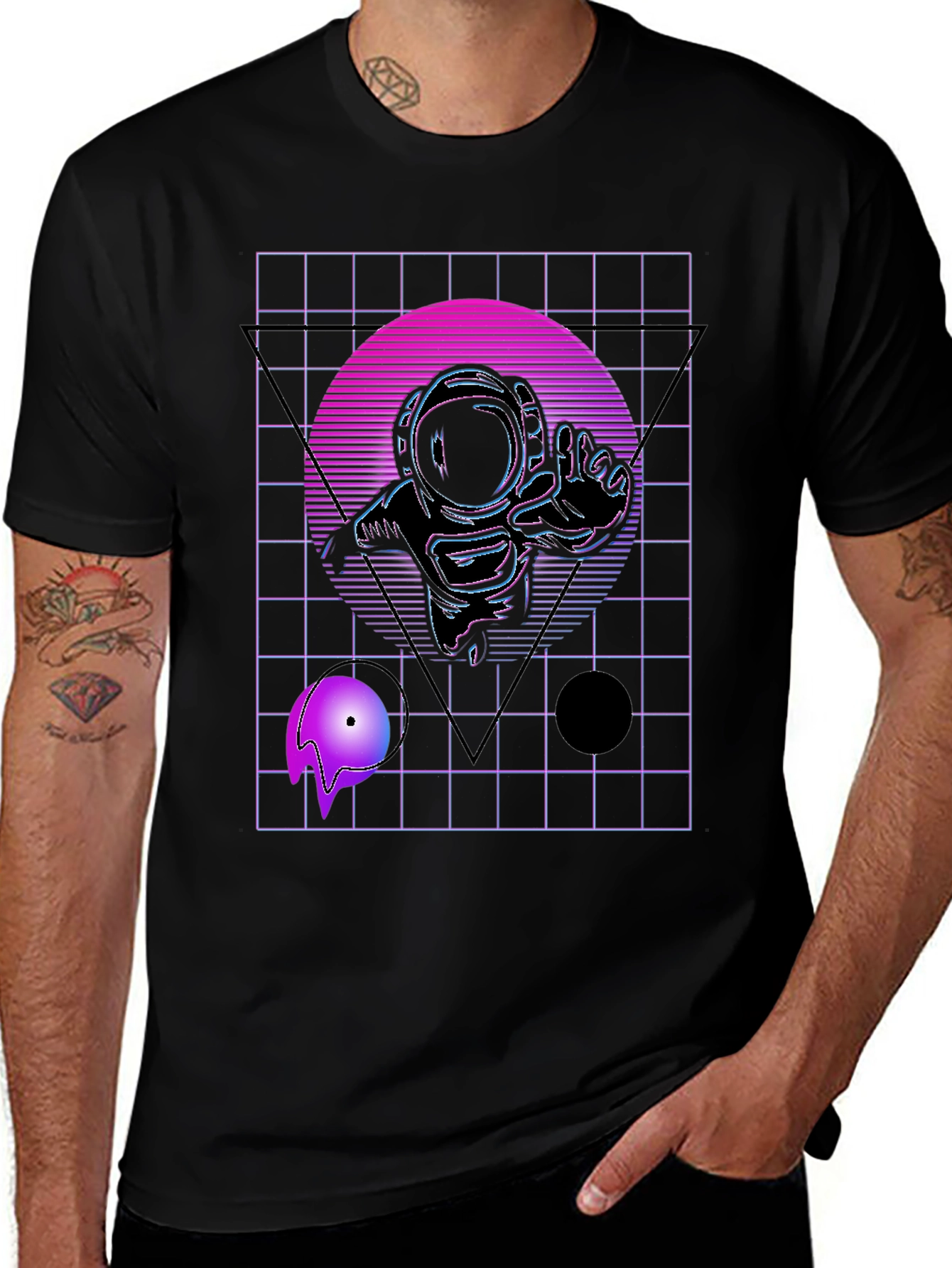 Retro Astronaut Graphic T-Shirt - Black
