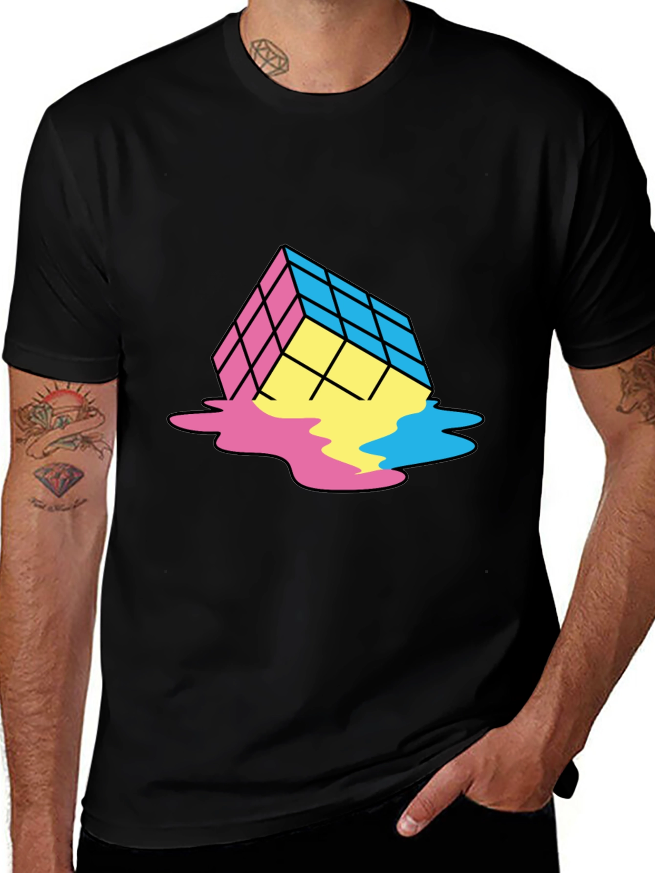 Rubik's Cube Melt T-Shirt - Pan Colors - Black