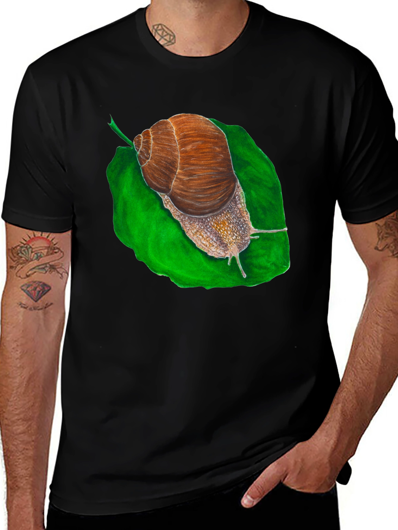 Variant 27 of Snail on Leaf Graphic Tee - Stylish Black T-Shirt
