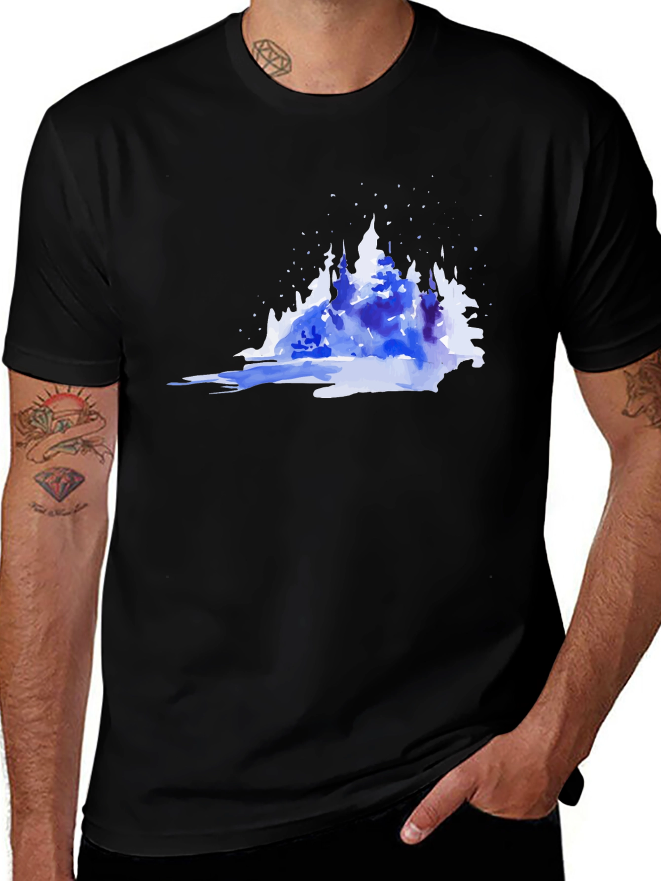 Variant 17 of Watercolor Winter Forest Black T-Shirt