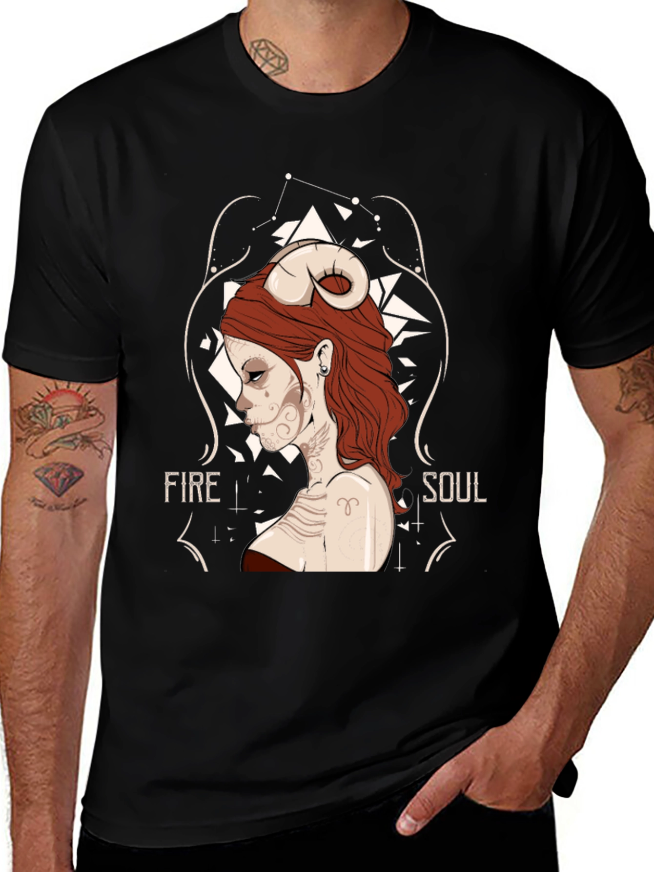 Fire Soul Aries Graphic Tee - Black Unisex T-Shirt