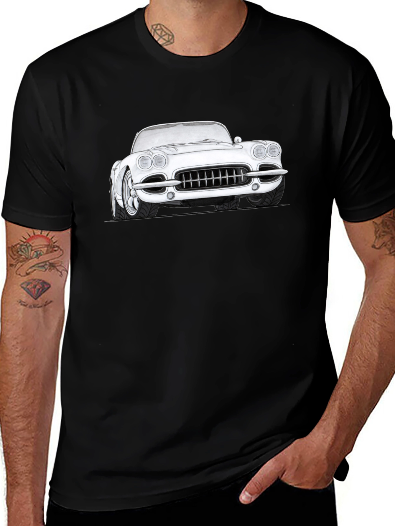 Variant 30 of Classic Car Graphic Tee - Black Cotton Shirt