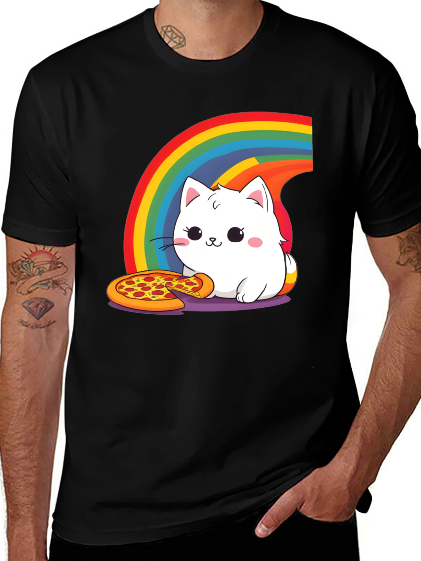 Variant 12 of Cute Cat Pizza Rainbow Graphic Tee