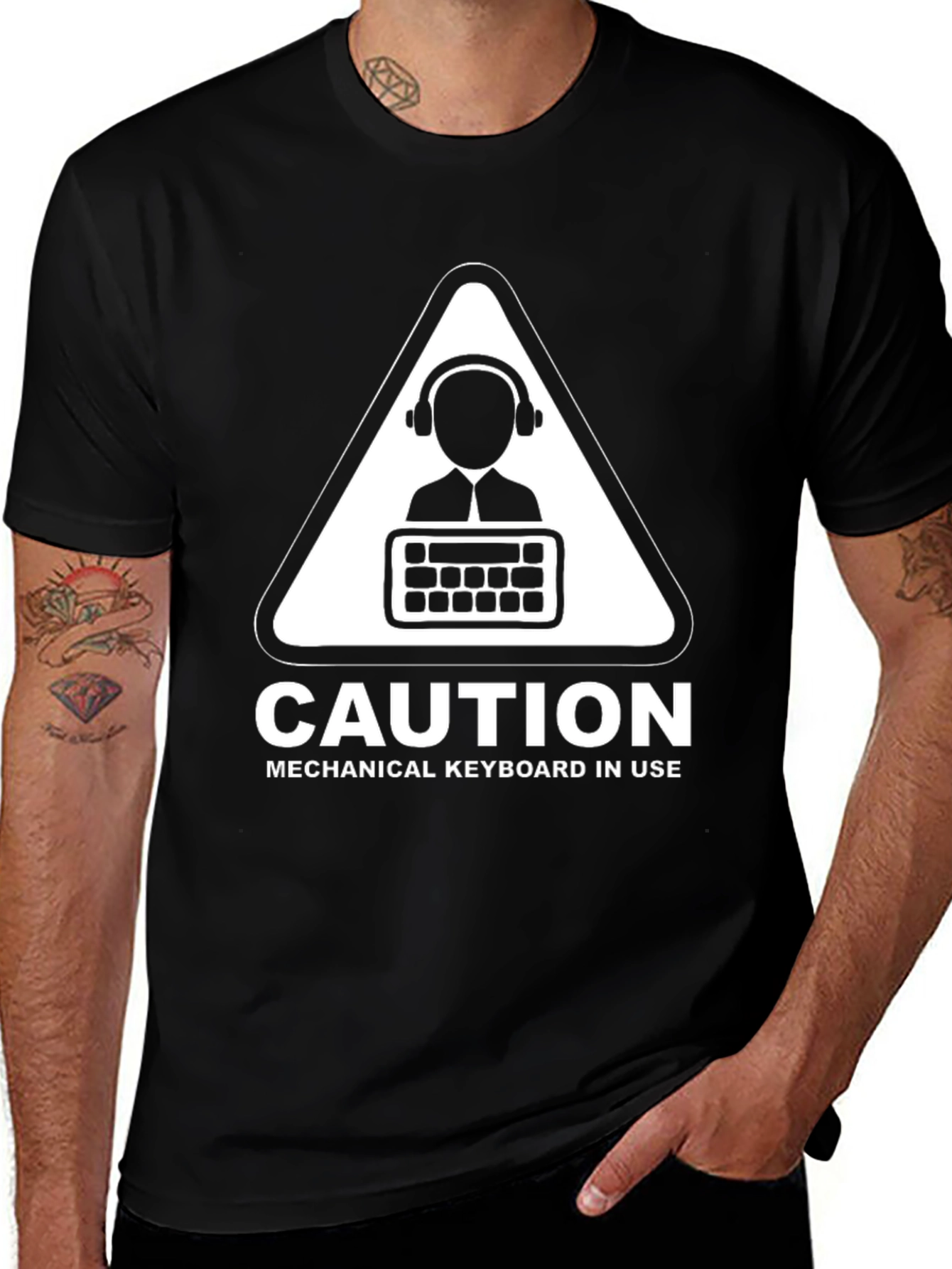 Variant 14 of Caution Mechanical Keyboard T-Shirt Funny Gamer Tee