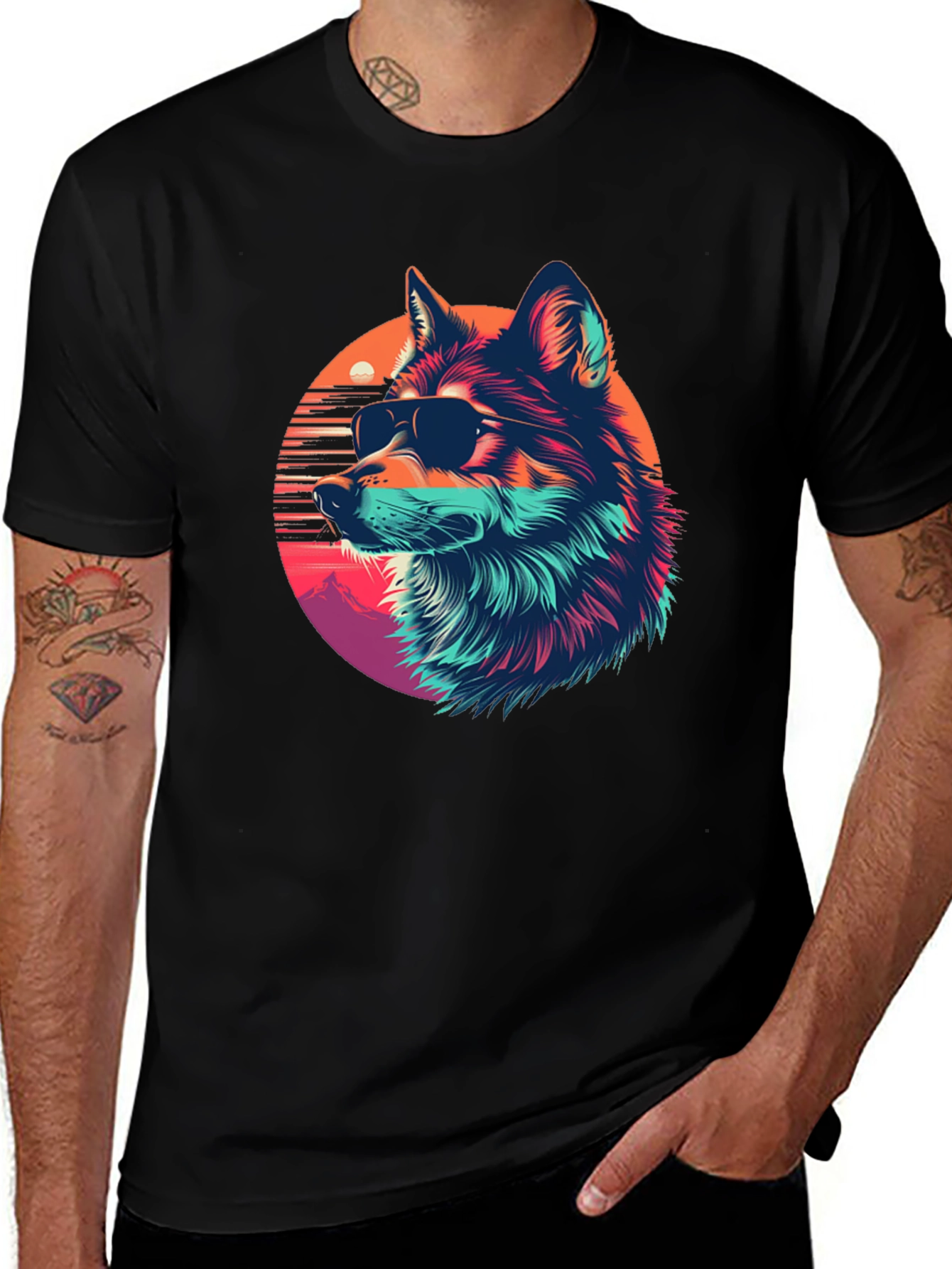 Variant 12 of Cool Wolf Retro Sunset Graphic Tee