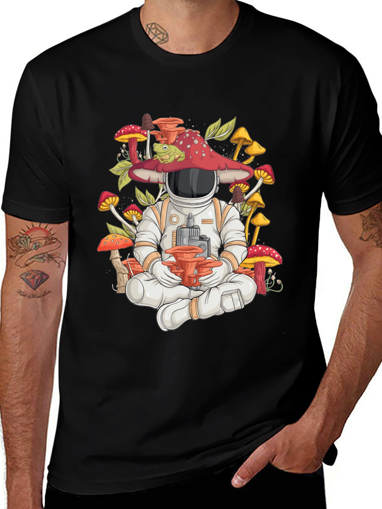 Variant 8 of Astronaut Mushroom Meditating Graphic Tee