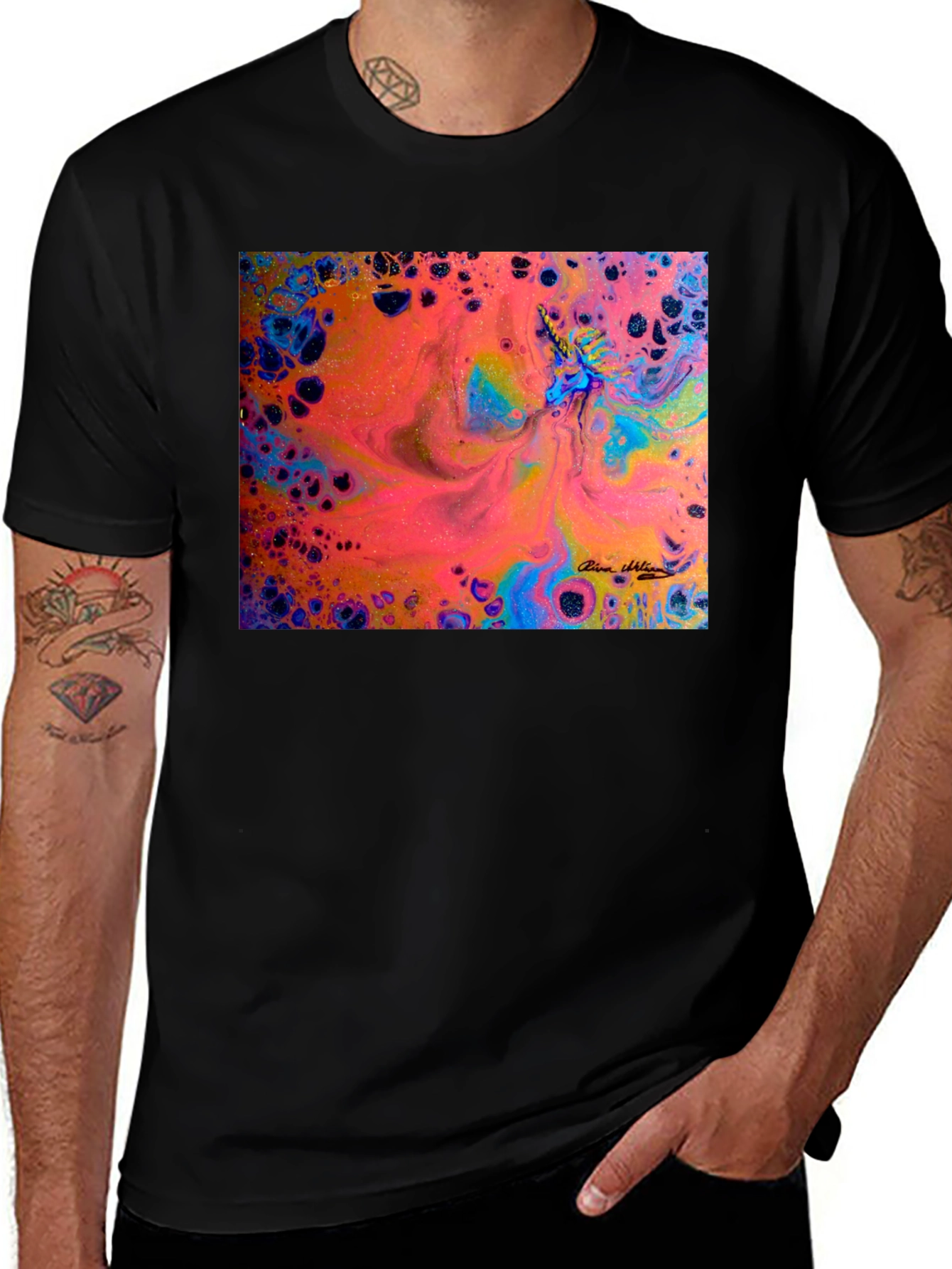 Black Abstract Fluid Art T-Shirt - Vivid Colors main image