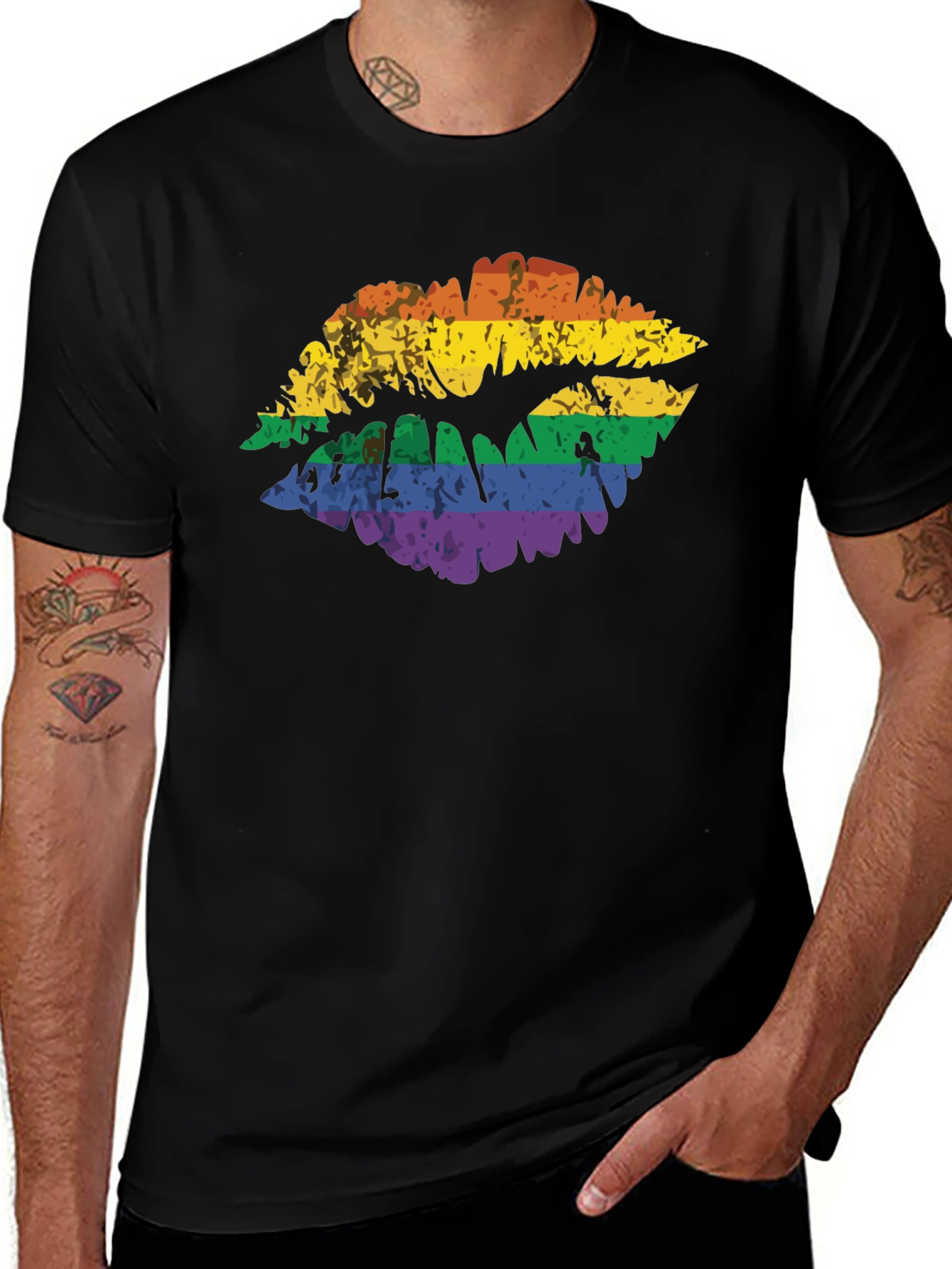 Variant 20 of Pride Lips Graphic Tee - LGBTQ+ Rainbow Kiss T-Shirt