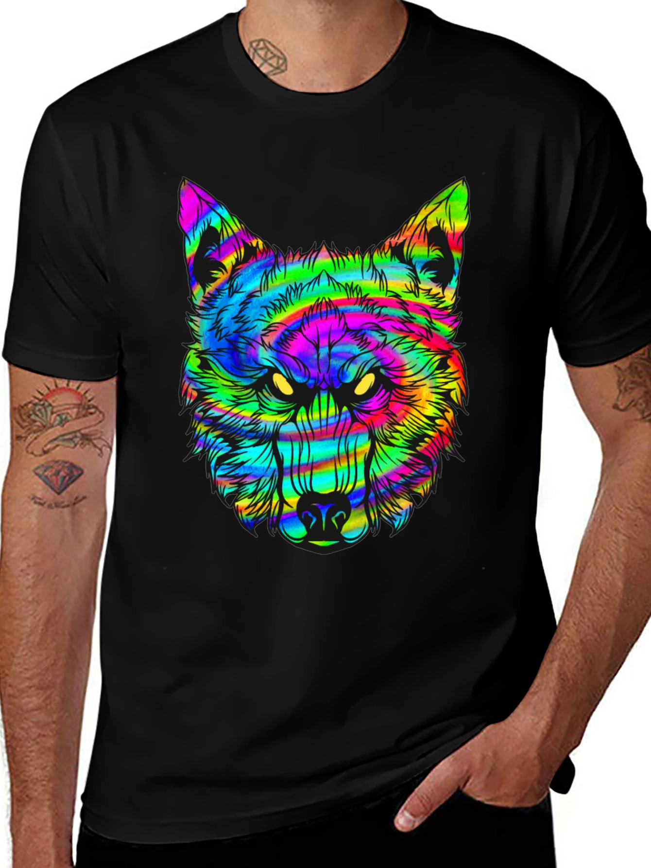 Variant 24 of Vibrant Wolf Graphic Black T-Shirt